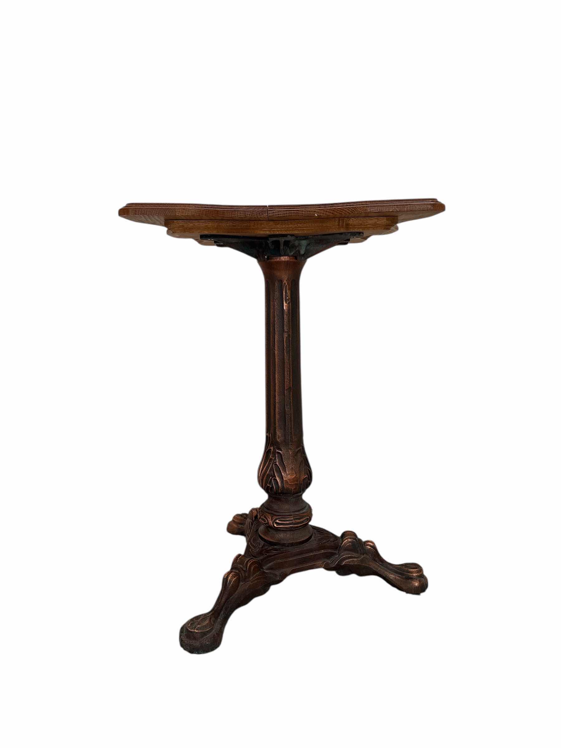 Photo 1 of HARDWOOD SIDE TABLE HEAVY BRASS BASE 19”X19”X30”H