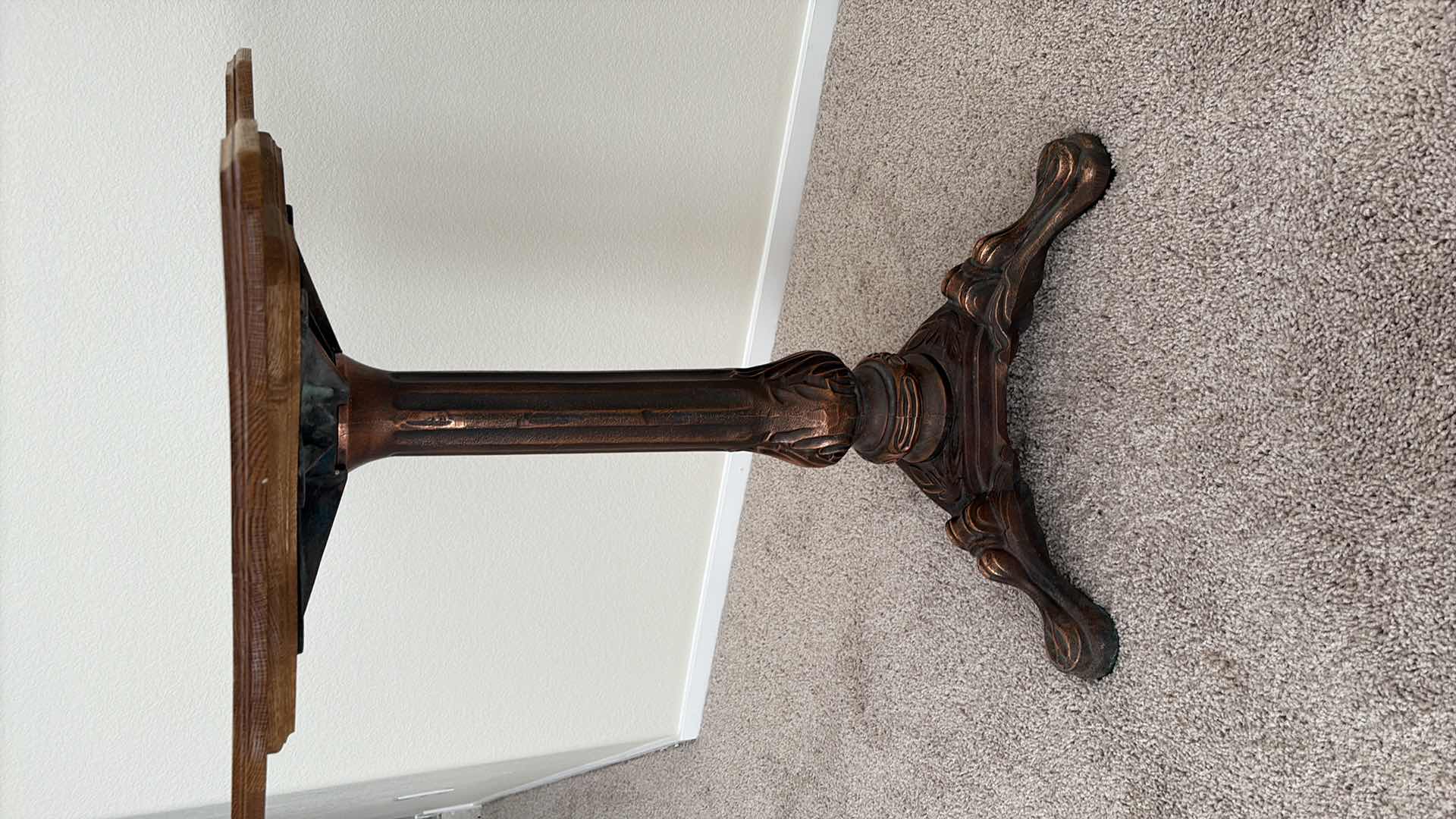 Photo 1 of HARDWOOD SIDE TABLE HEAVY BRASS BASE 19”X19”X30”H