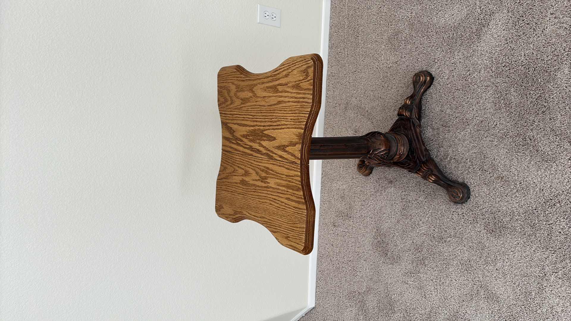 Photo 1 of HARDWOOD SIDE TABLE HEAVY BRASS BASE 19”X19”X30”H