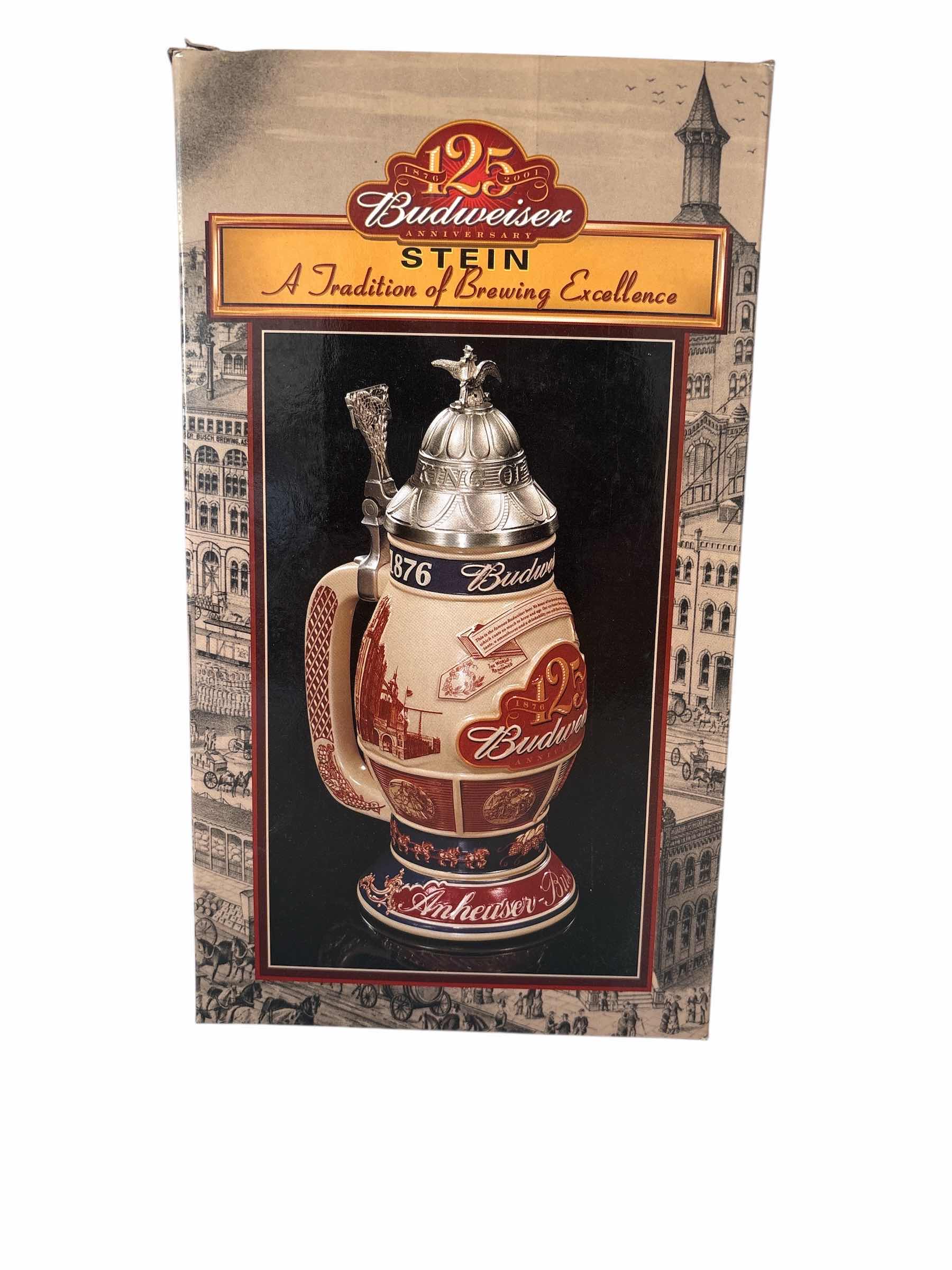 Photo 1 of BUDWEISER 1876-2001 125TH ANNIVERSARY “A TRADITION OF BREWING EXCELLENCE” STEIN