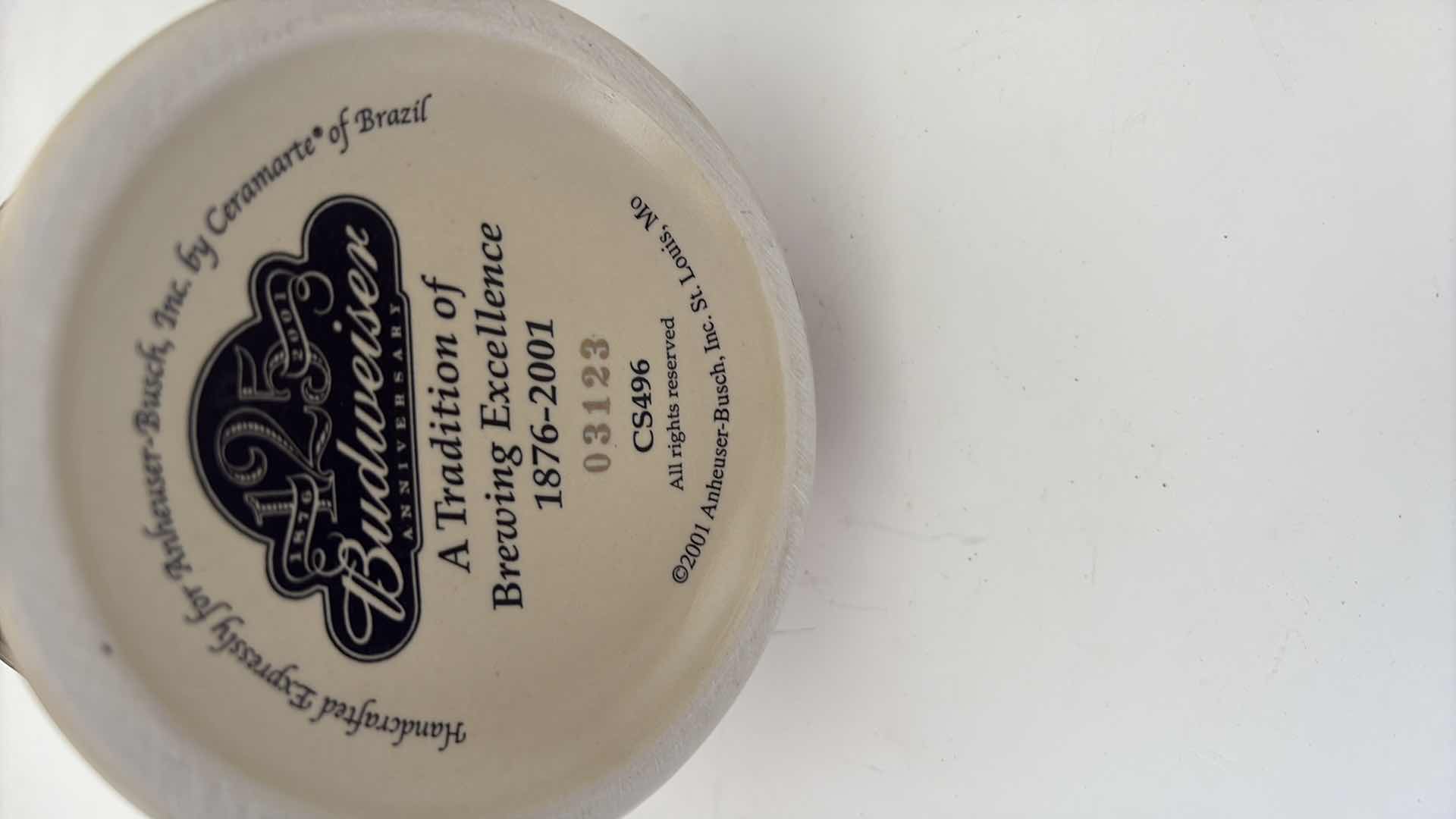 Photo 1 of BUDWEISER 1876-2001 125TH ANNIVERSARY “A TRADITION OF BREWING EXCELLENCE” STEIN