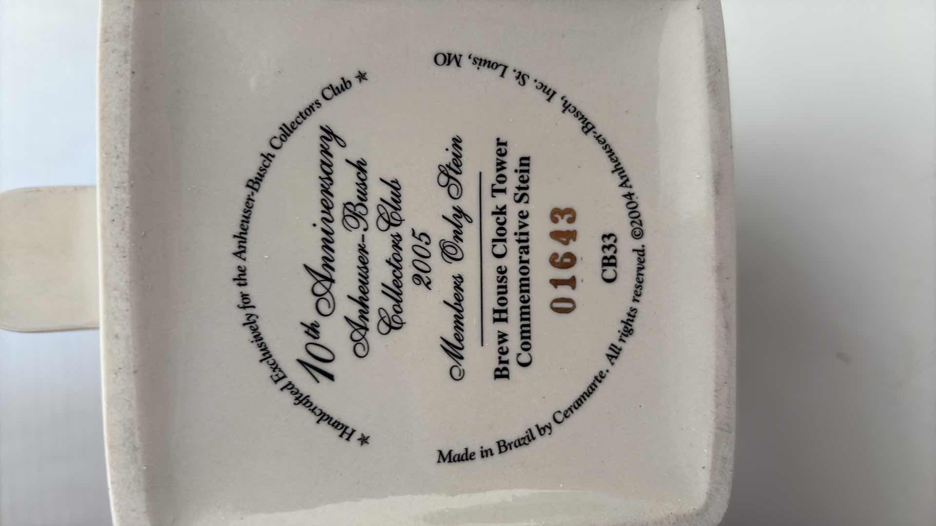 Photo 1 of 2005 ANHEUSER BUSCH”BREW HOUSE CLOCK TOWER” 10TH ANNIVERSARY COLLECTORS CLUB STEIN