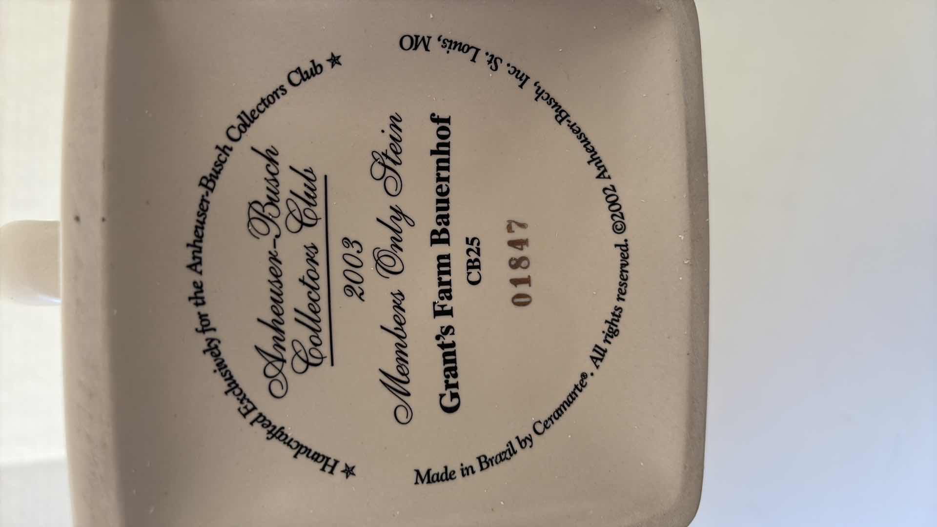 Photo 1 of 2003 ANHEUSER BUSCH COLLECTORS CLUB STEIN “GRANTS FARM BAUERNHOF” COA