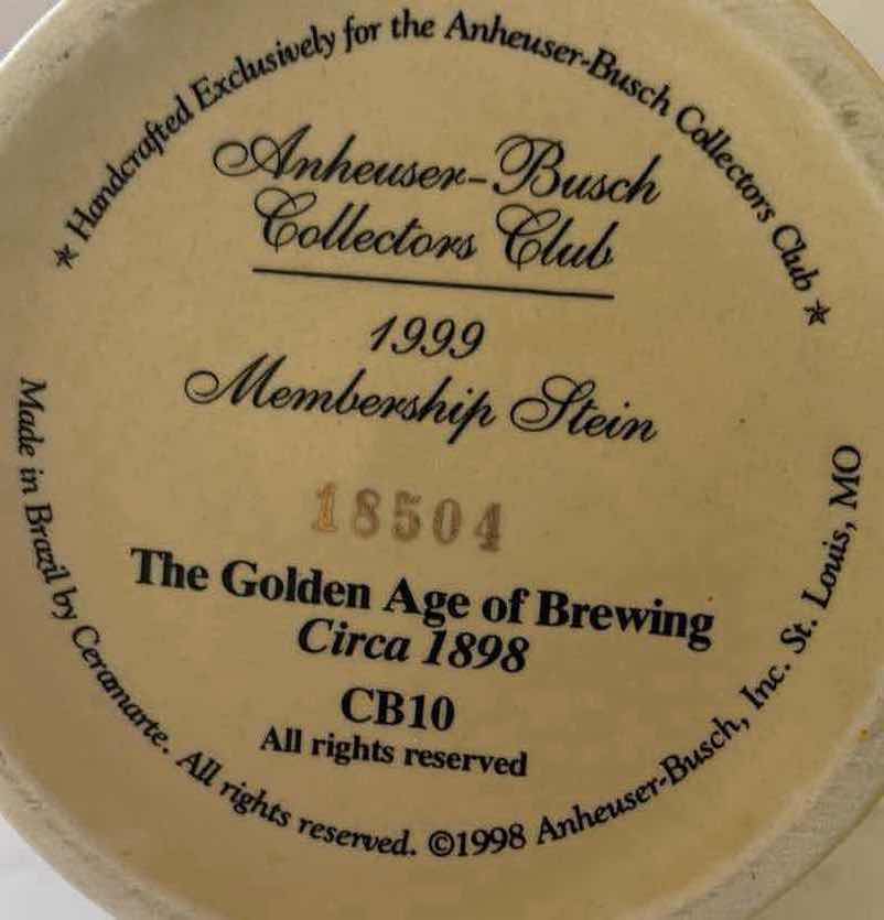 Photo 1 of 1999 ANHEUSER BUSCH COLLECTORS CLUB STEIN “THE GOLDEN AGE OF BREWING CIRCA  1889” COA