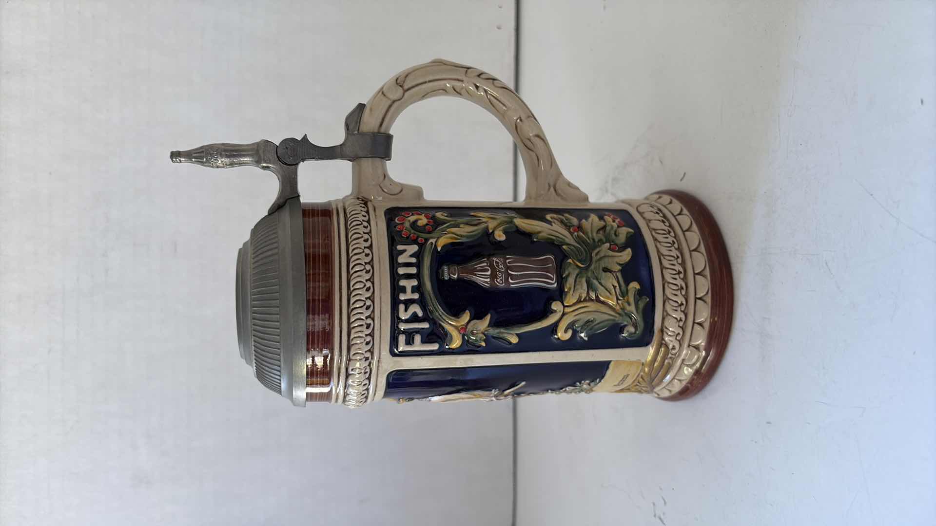 Photo 1 of COCA COLA NORMAN ROCKWELL “OUT FISHIN” STEIN