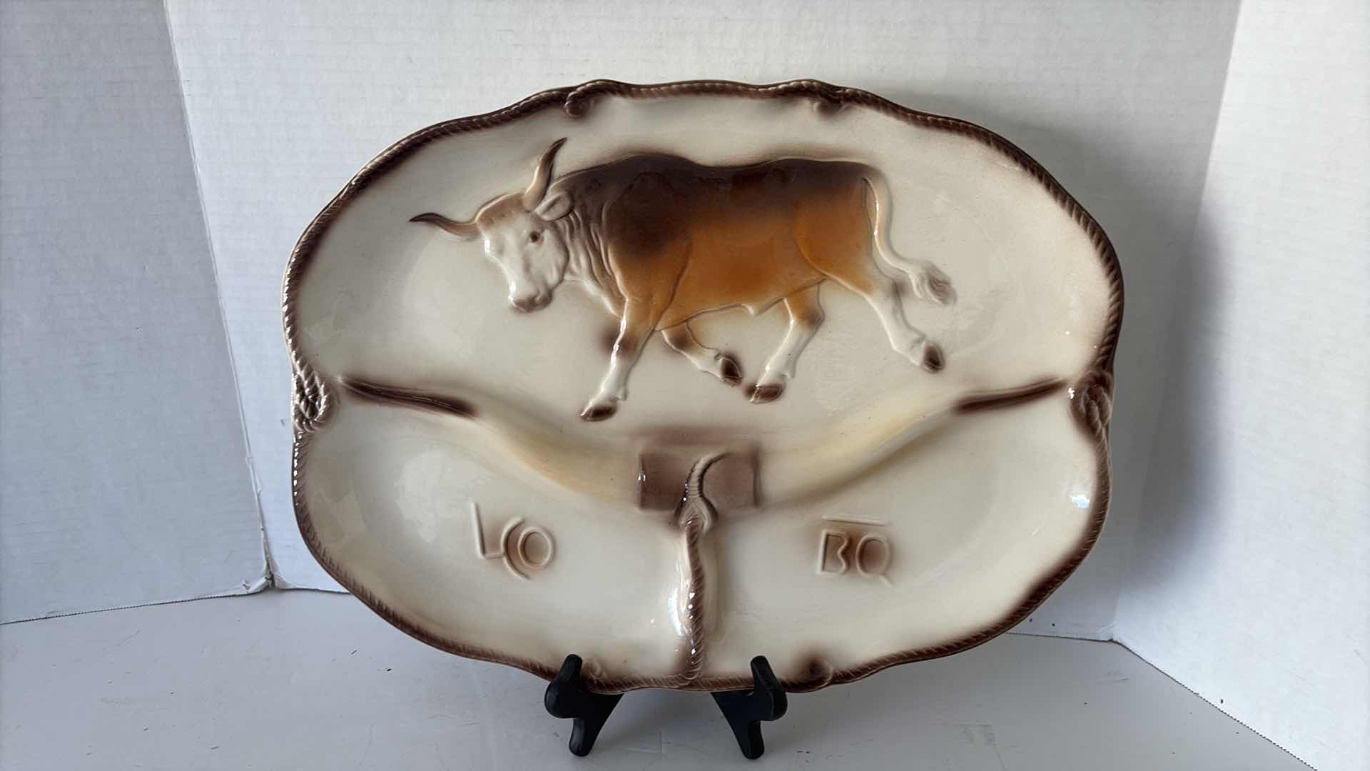 Photo 1 of VINTAGE 1959 LANE AND CO. LONGHORN CATTLE POTTERY PLATTER