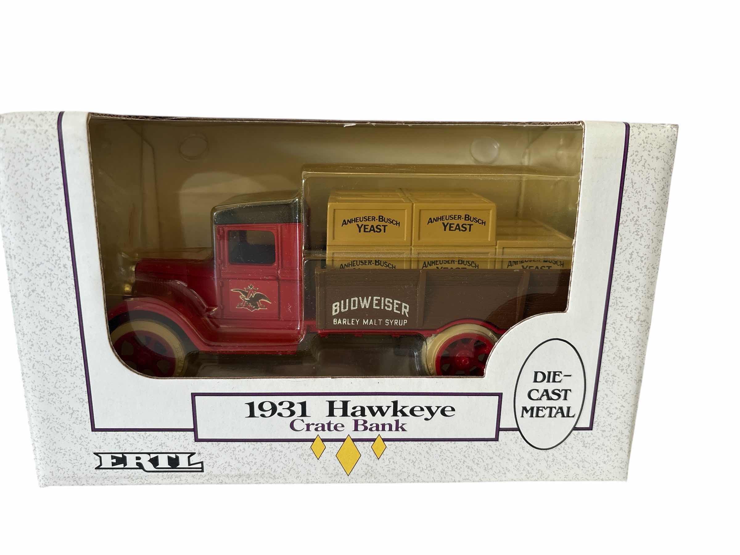 Photo 1 of VINTAGE ERTL "1931 HAWKEYE“ DIE CAST METAL BANK IN ORIGINAL BOX