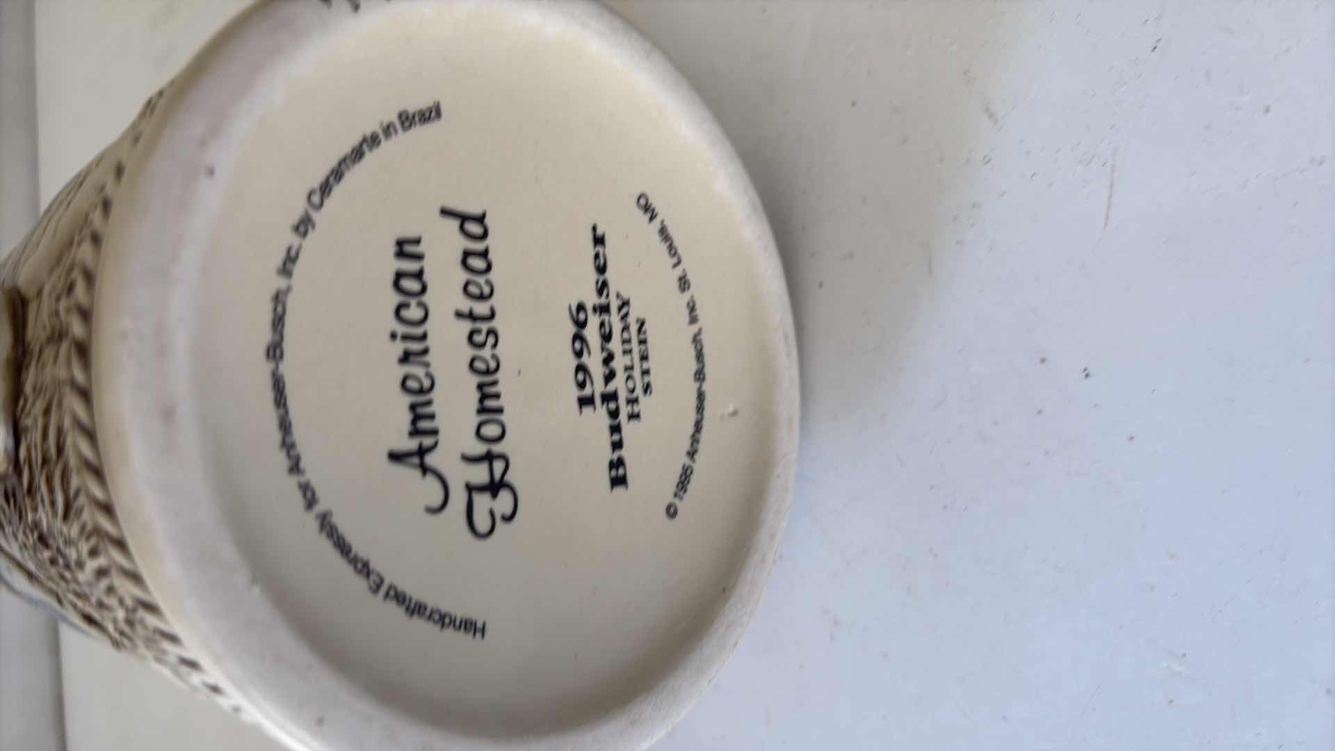 Photo 1 of 1996 BUDWEISER HOLIDAY STEIN “ AMERICAN HOMESTEAD”