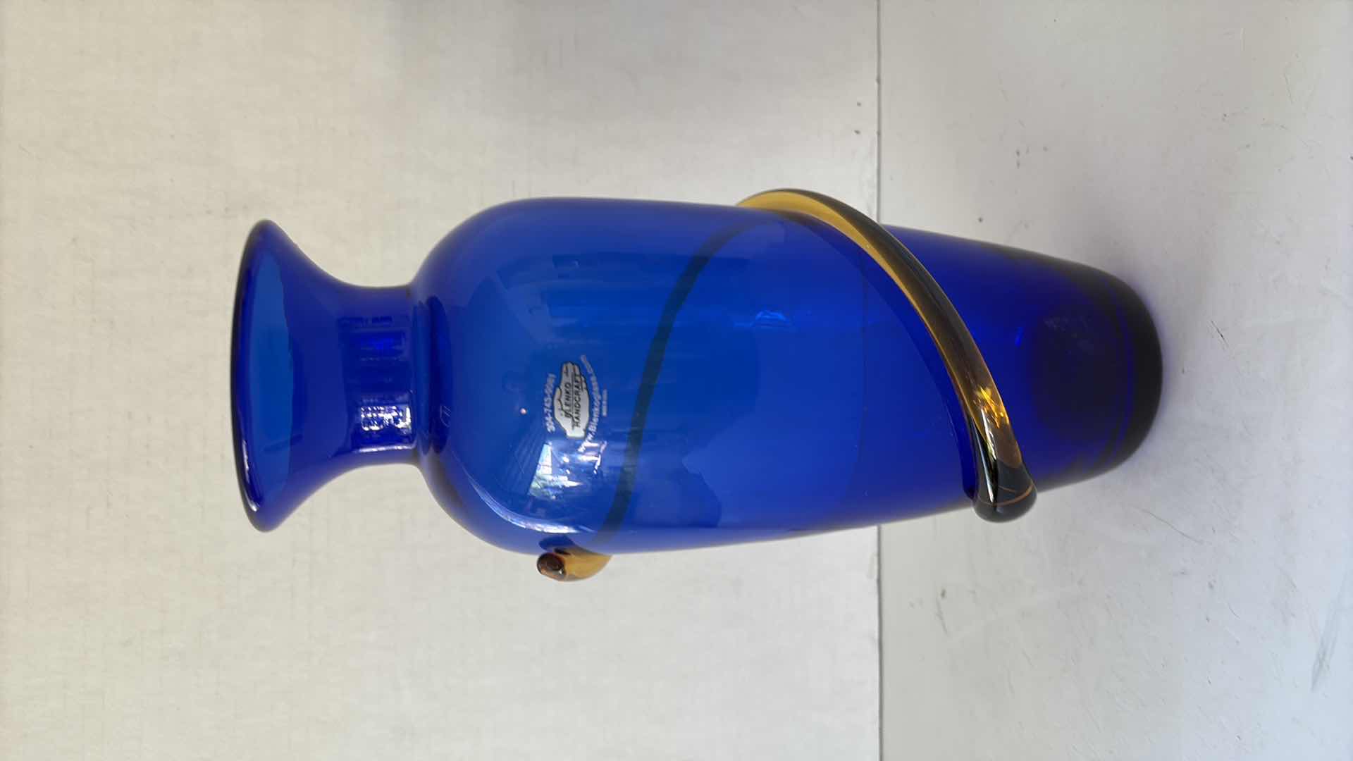 Photo 1 of BLENKO HANDCRAFTED COBALT BLUE GLASS VASE H12”