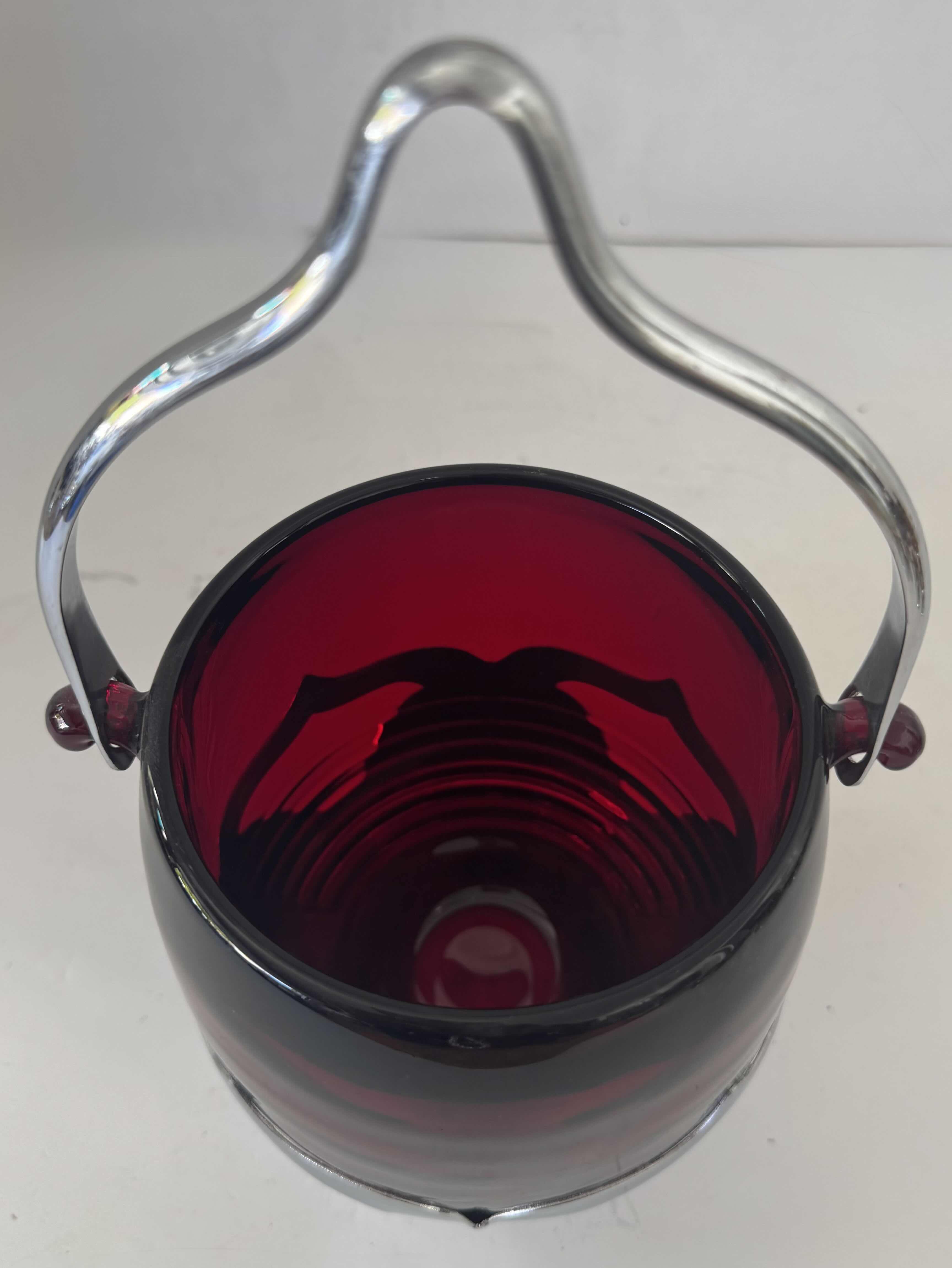 Photo 1 of KROME KRAFT GLASS BASKET GARNET W6” X H10”