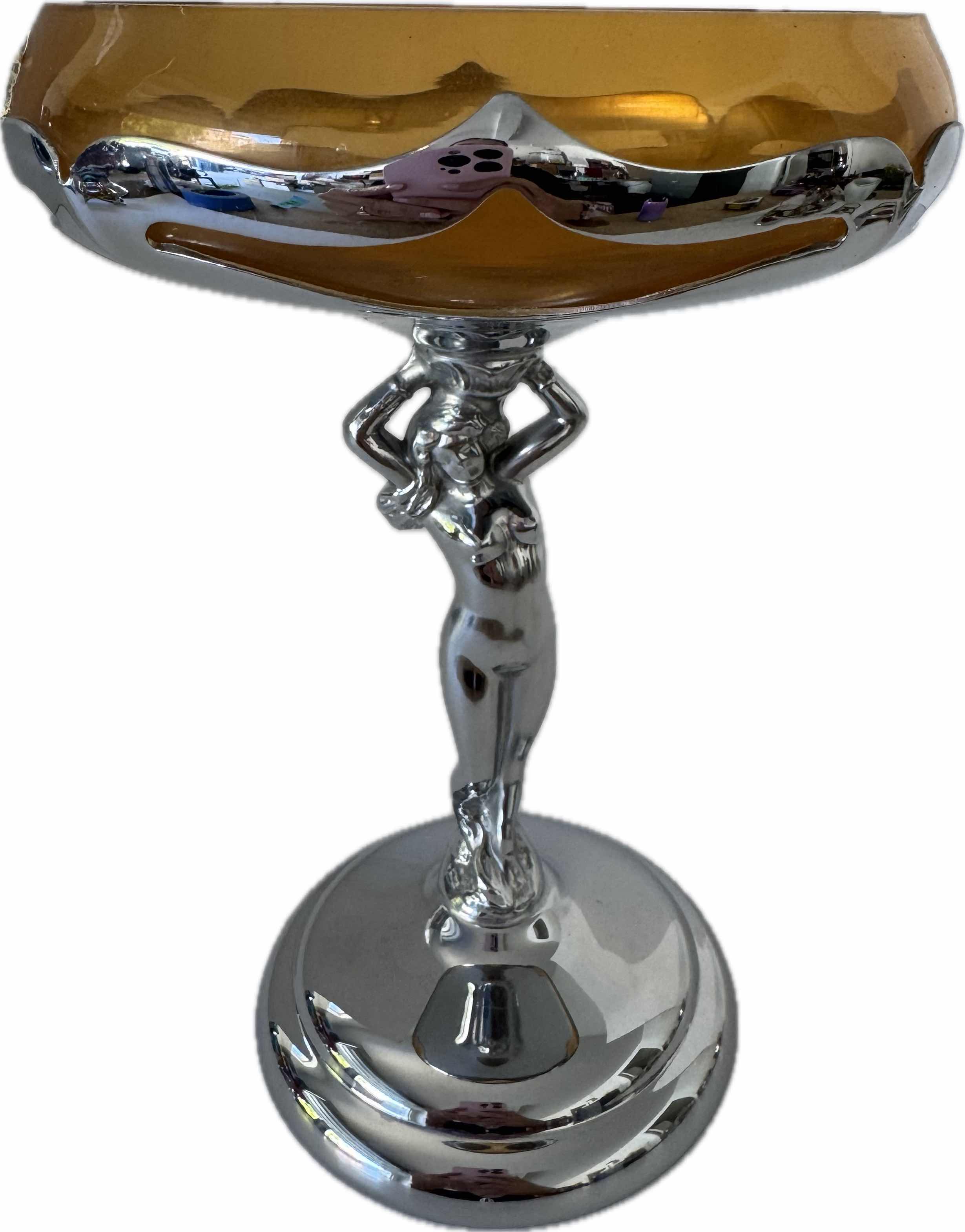 Photo 1 of KROME KRAFT GLASS CHALICE AMBER W5.5” X H7.75”