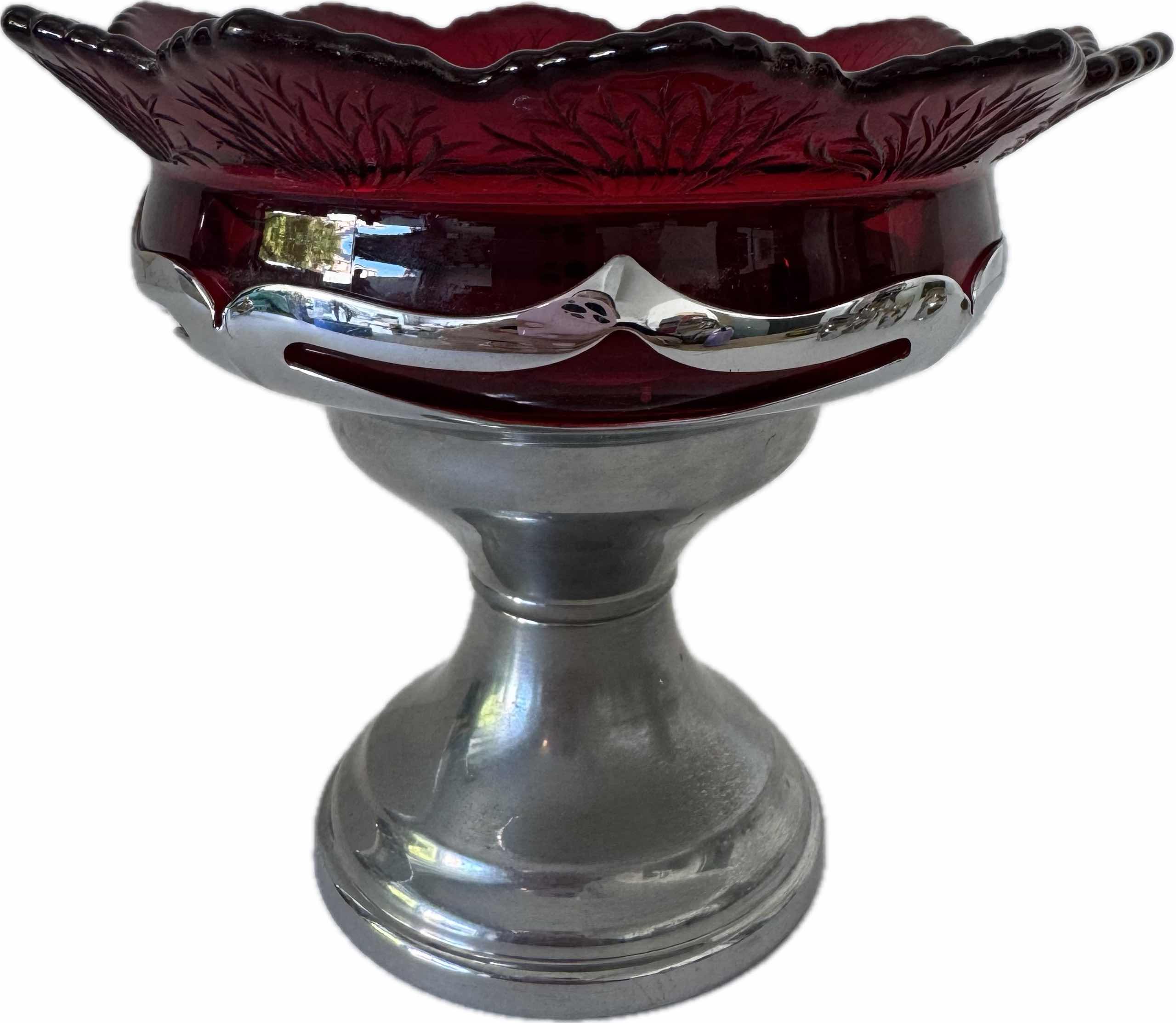 Photo 1 of KROME KRAFT GLASS CANDY DISH GARNET W7” X H6”