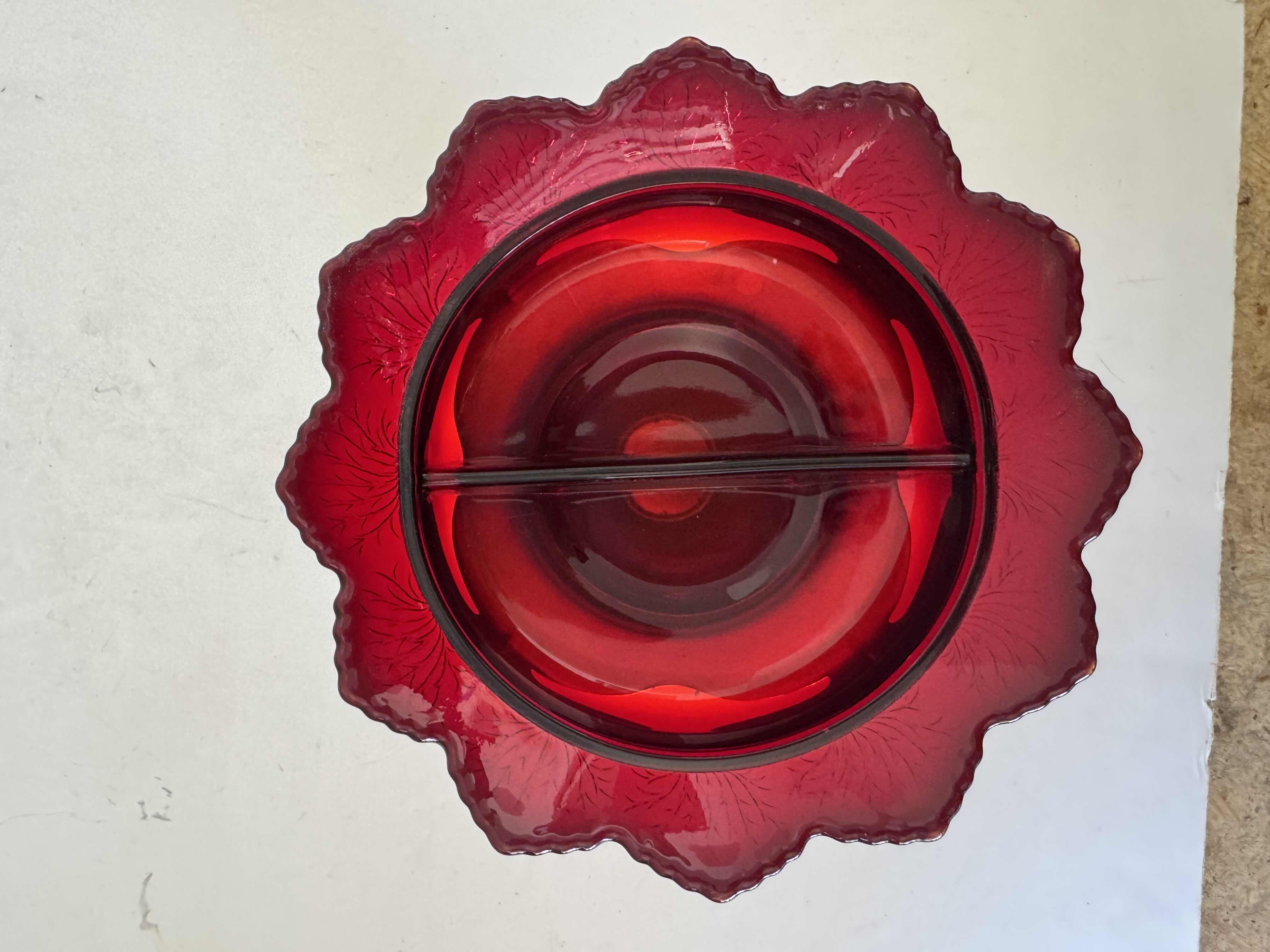 Photo 1 of KROME KRAFT GLASS CANDY DISH GARNET W7” X H6”