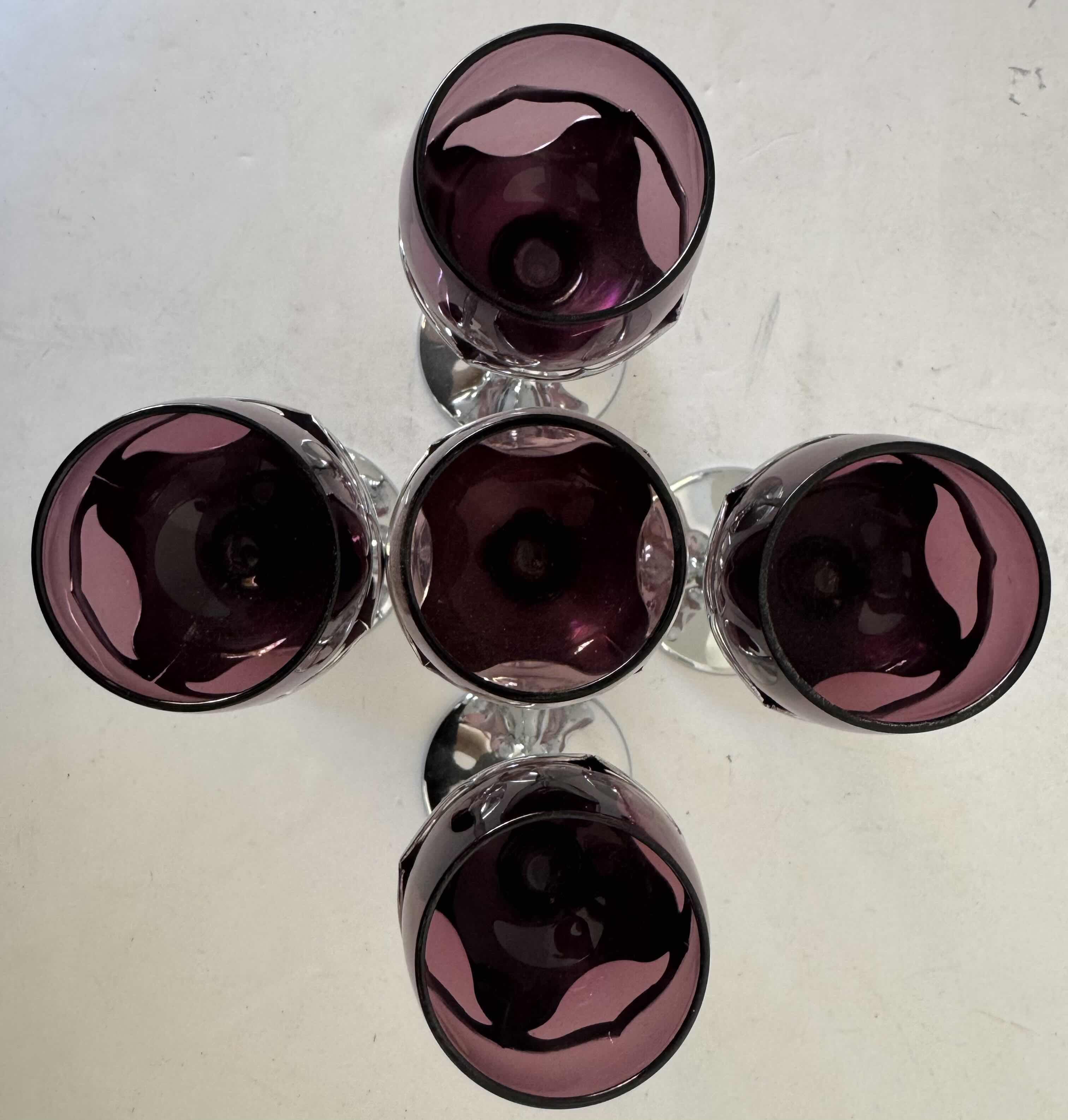 Photo 1 of 5- KROME KRAFT GLASS SHERRY GLASSES AMETHYST W2.5” X H6”