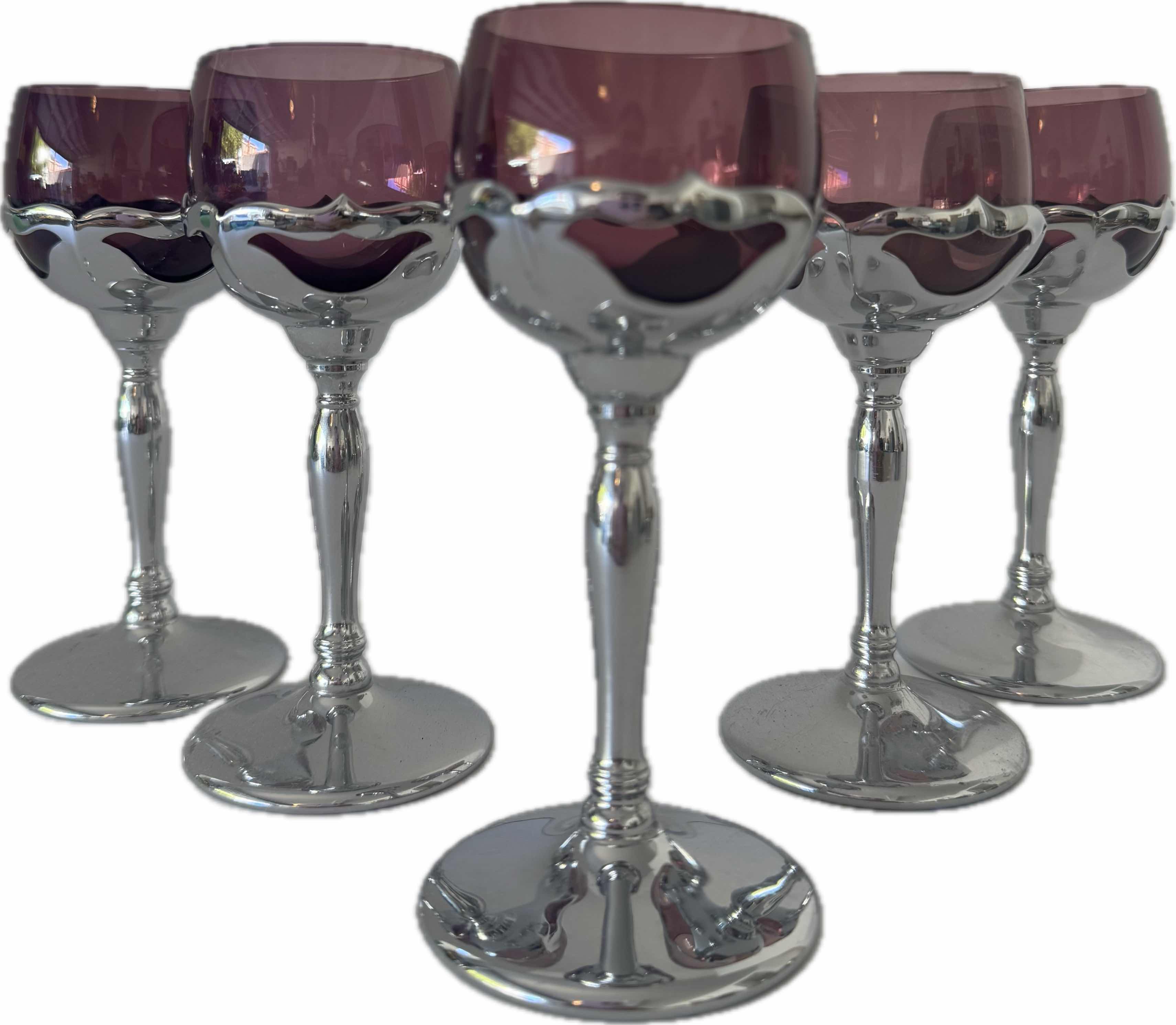 Photo 1 of 5- KROME KRAFT GLASS SHERRY GLASSES AMETHYST W2.5” X H6”