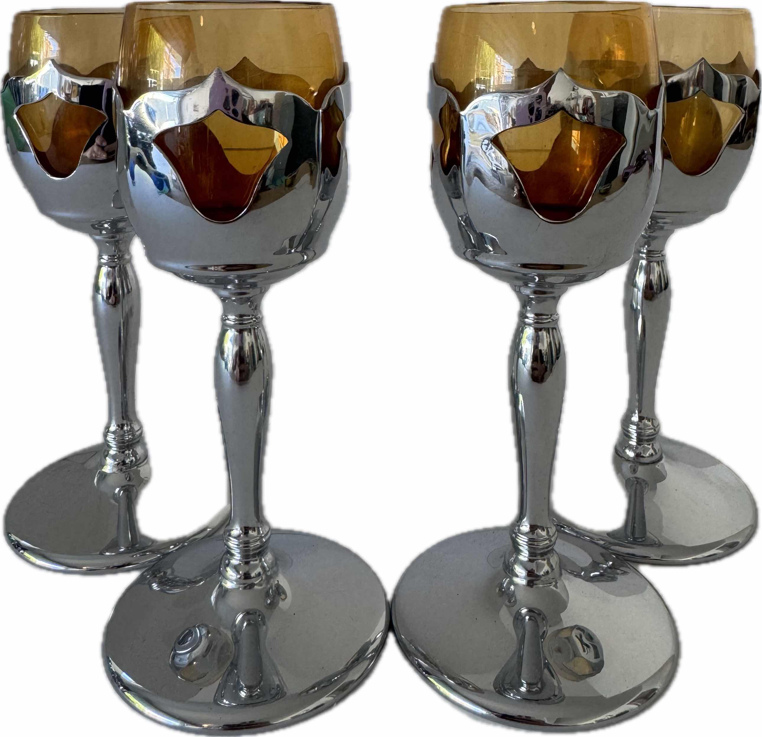 Photo 1 of 4- KROME KRAFT GLASS SHERRY GLASSES AMBER W2” X H6”