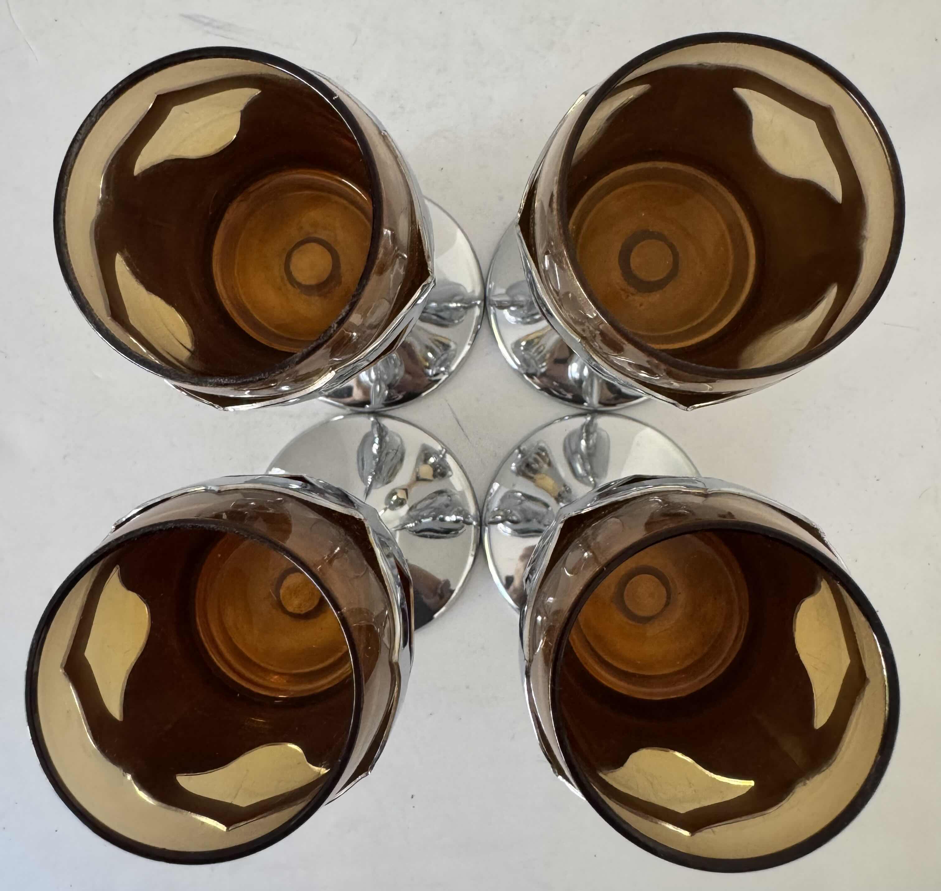 Photo 1 of 4- KROME KRAFT GLASS SHERRY GLASSES AMBER W2” X H6”