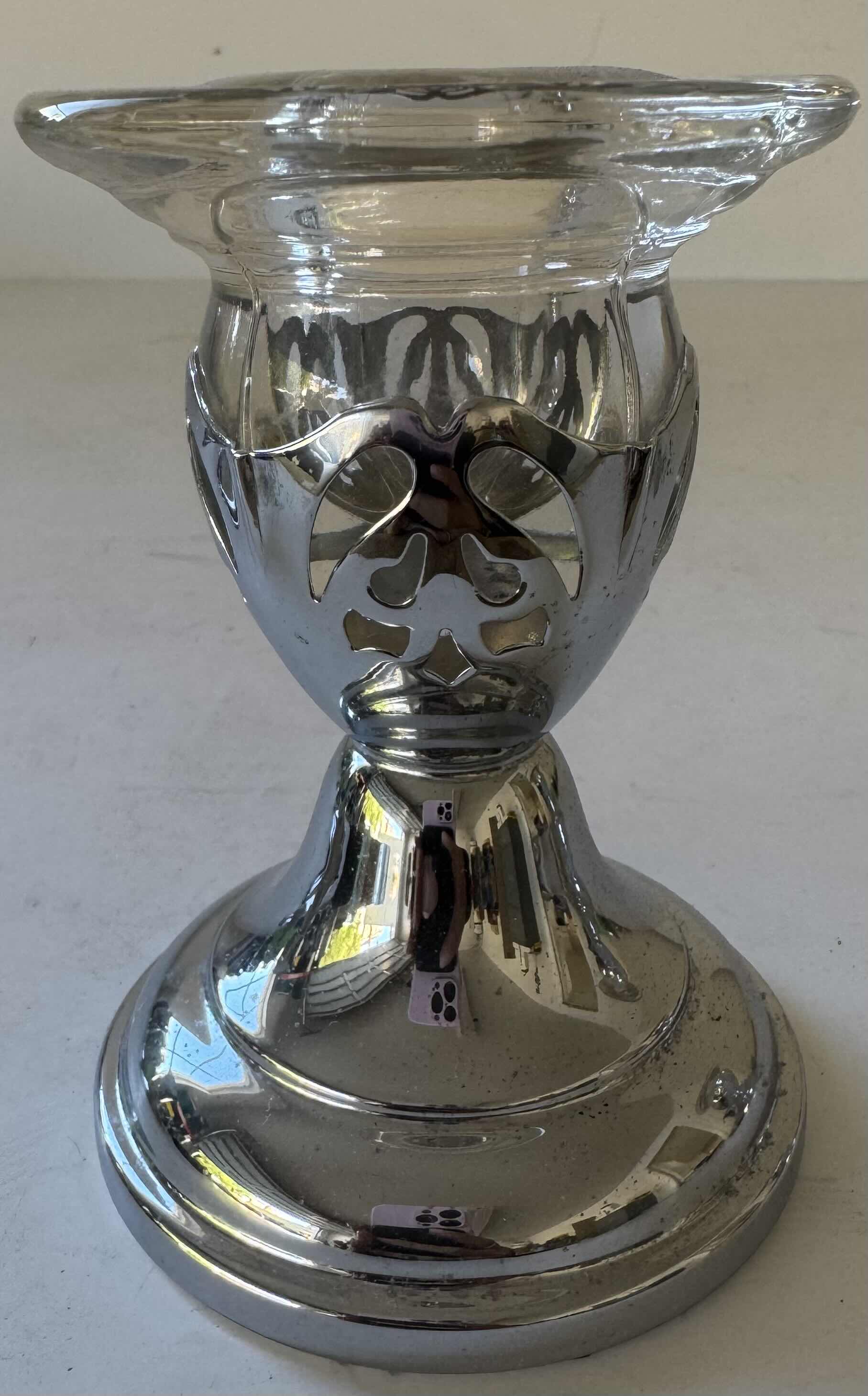 View 3 of 5- KROME KRAFT CANDLE HOLDERS SILVER TONE W3.5” X H5” AND SMALLER