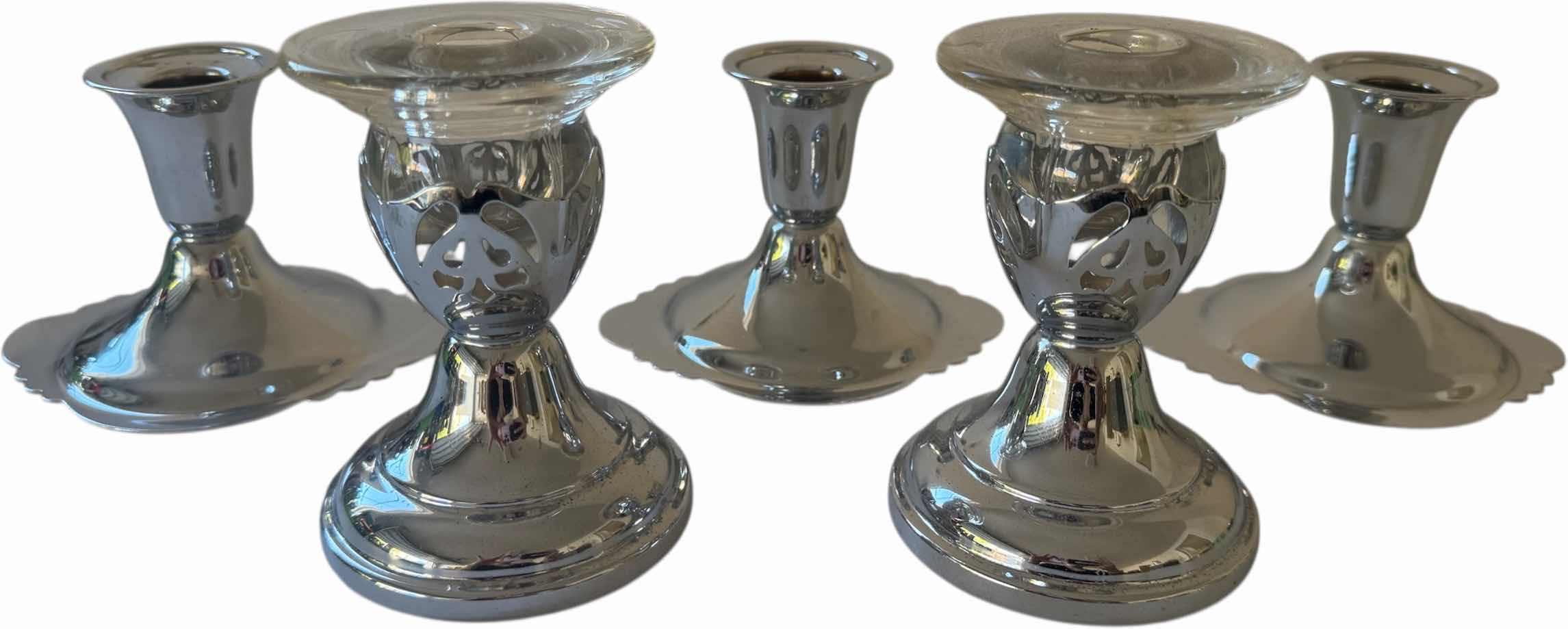View 1 of 5- KROME KRAFT CANDLE HOLDERS SILVER TONE W3.5” X H5” AND SMALLER