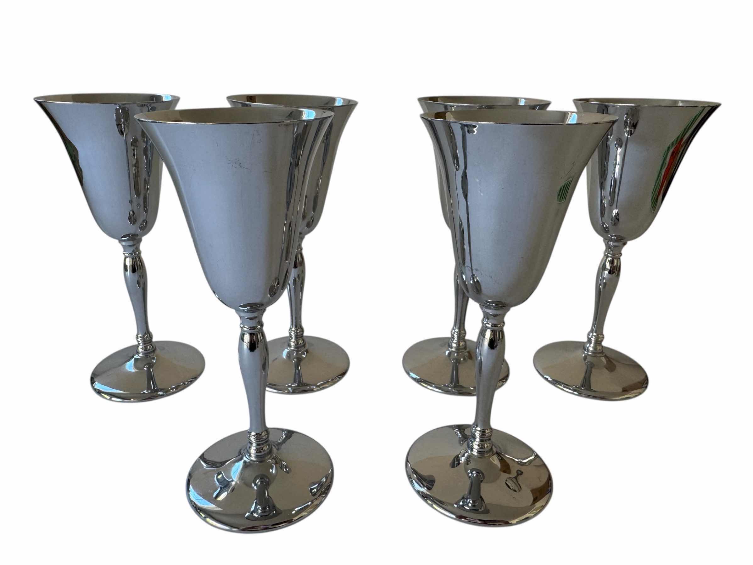 View 1 of 6- KROME KRAFT WINE GOBLETS SILVER TONE W2.75” X H6.25”