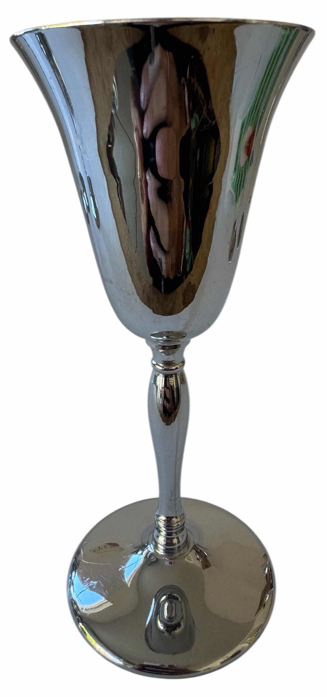 View 2 of 6- KROME KRAFT WINE GOBLETS SILVER TONE W2.75” X H6.25”