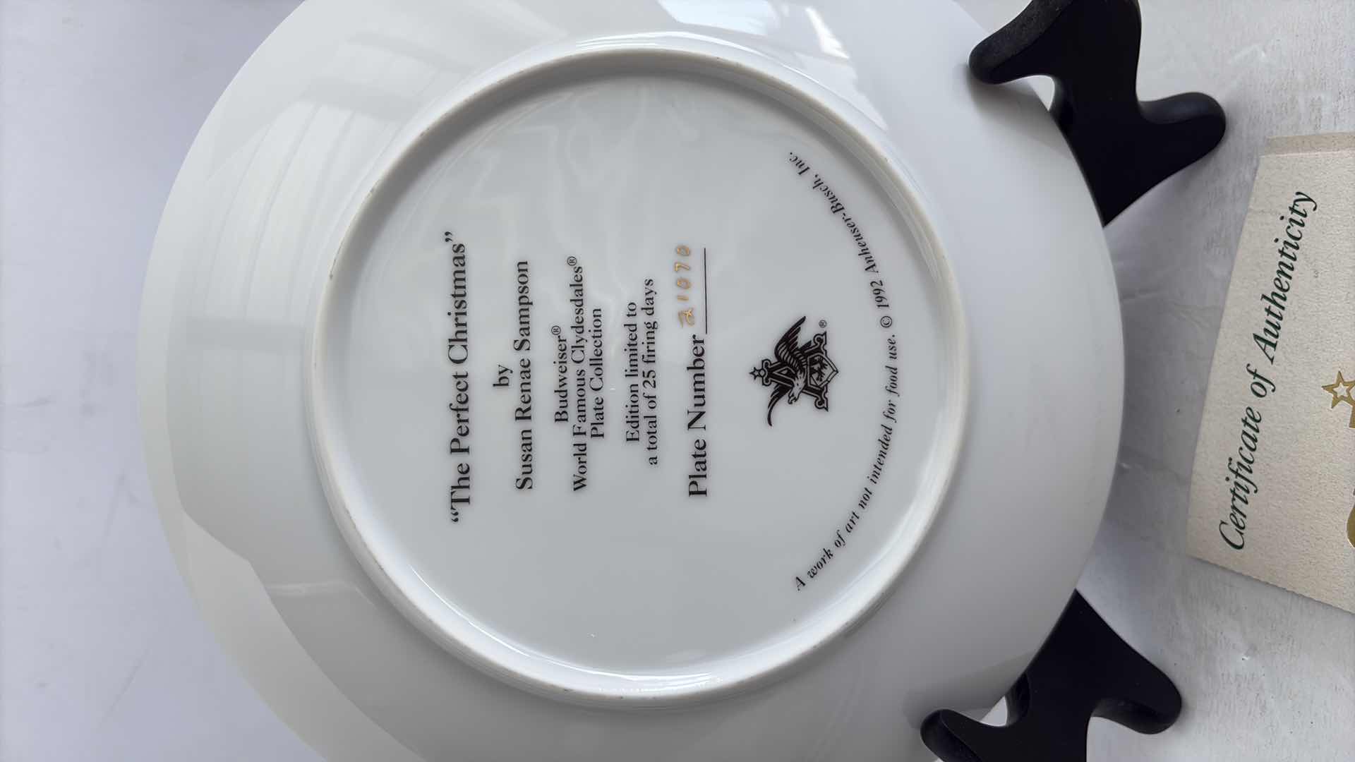 Photo 1 of ANHEUSER BUSCH COMMEMORATIVE “ THE PERFECT CHRISTMAS” PLATE