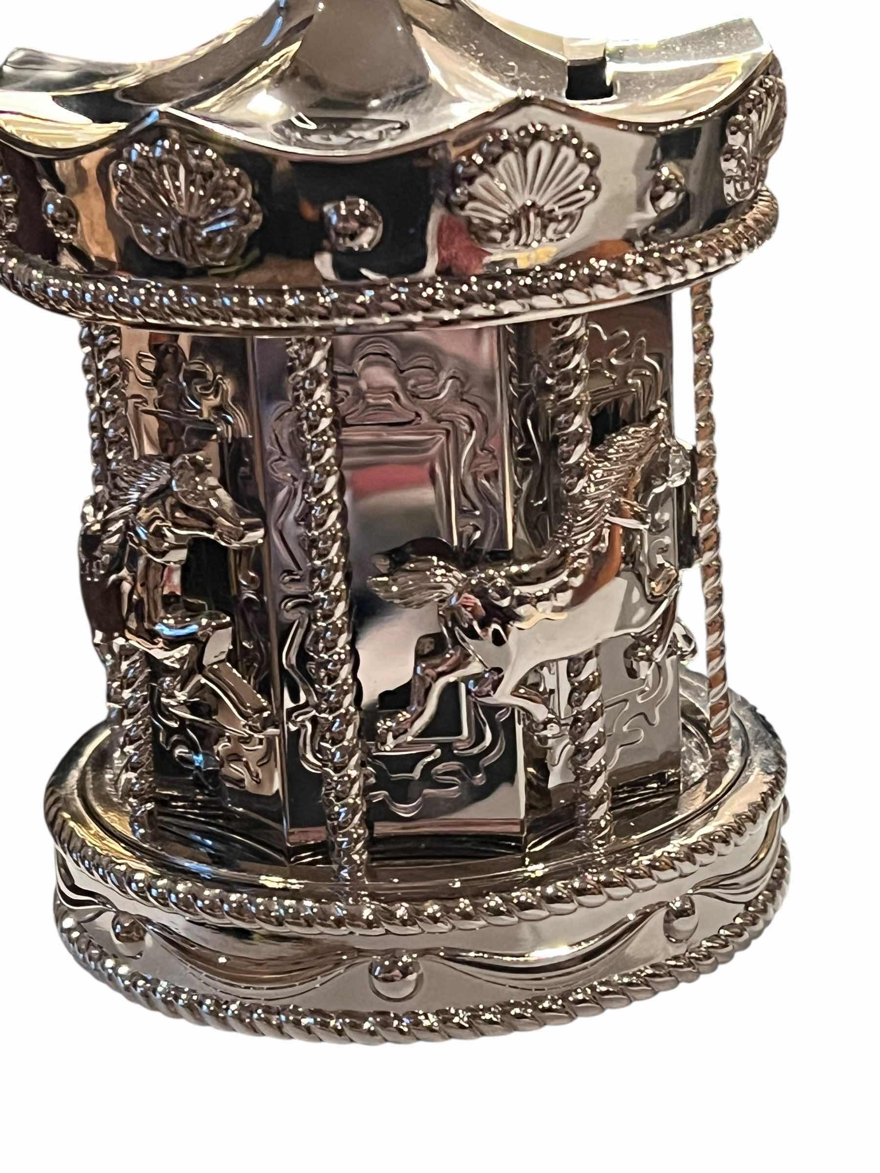 Photo 1 of 4” SILVER PLATED CAROUSEL BANK. BY GSA.