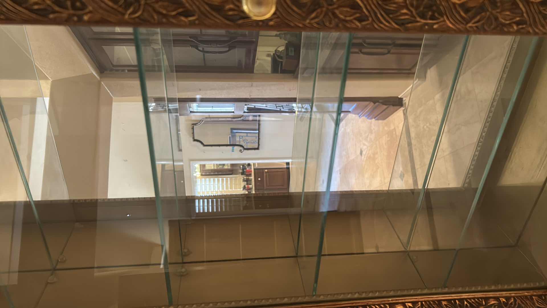 Photo 1 of BEVELED GLASS CURIO DISPLAY CABINET GOLD LEAF DESIGN W MIRRORED BACK PANEL 18" X 35"