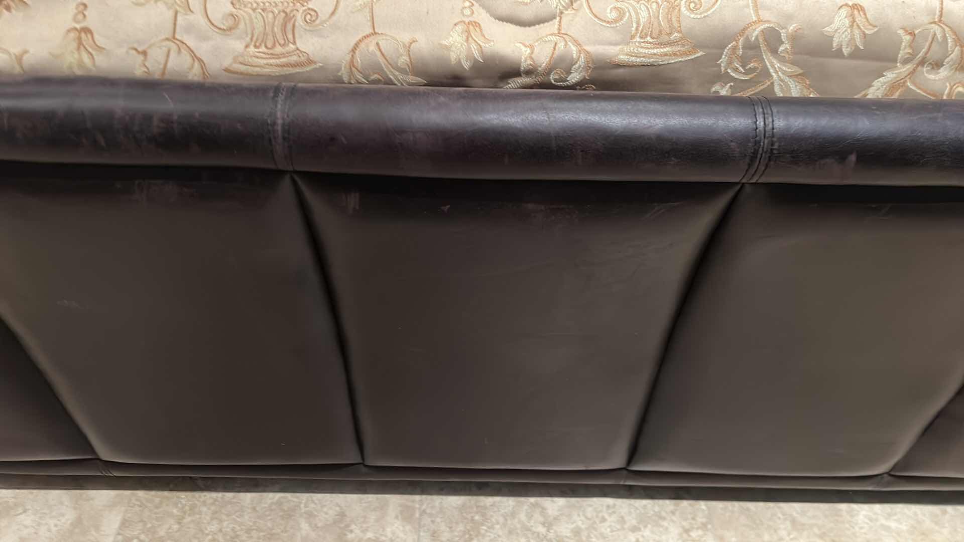 Photo 1 of DARK BROWN LEATHER KING SLEIGH BED W BEDDING (MATTRESS NOT INCLUDED)