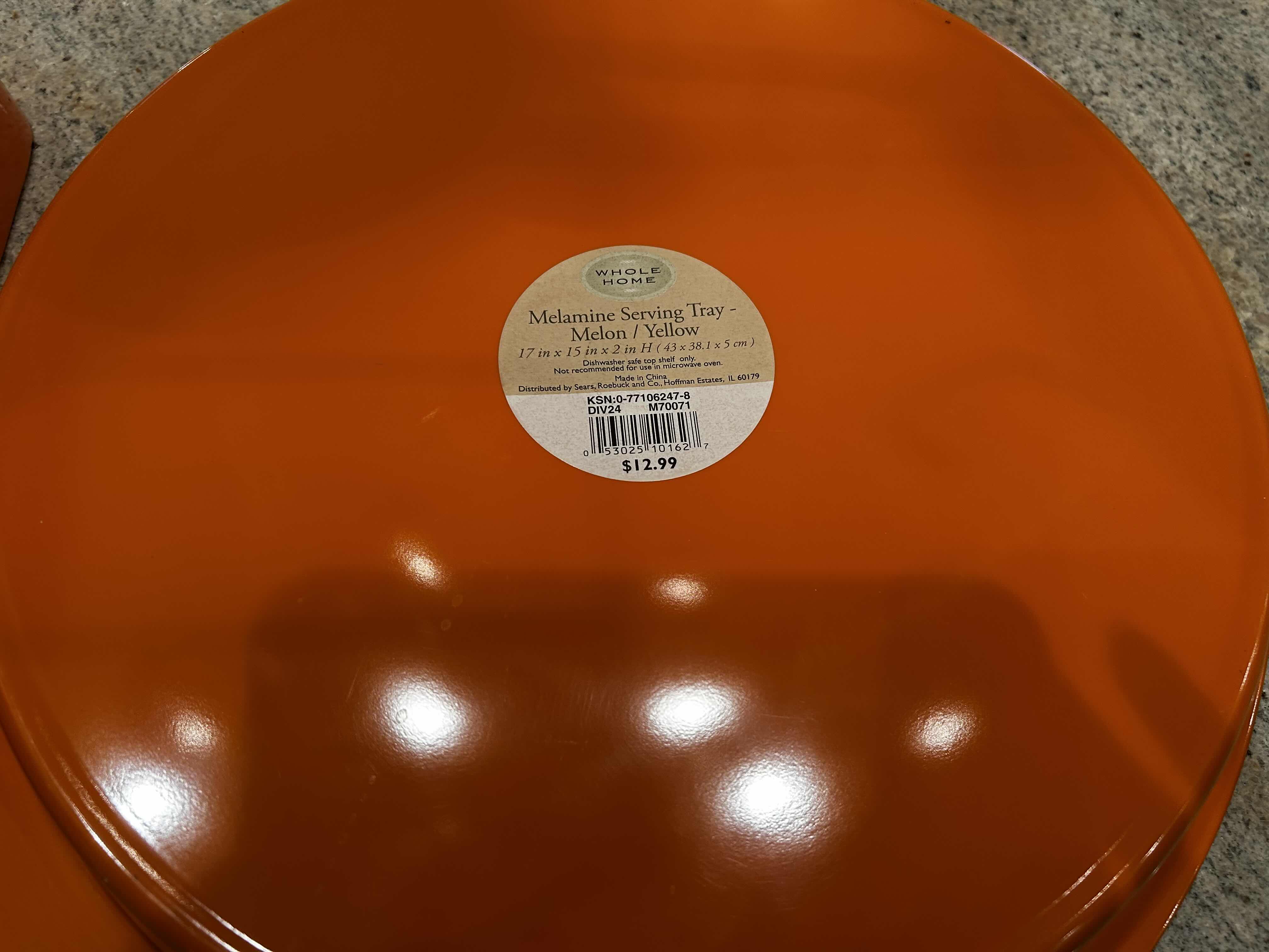 Photo 1 of 2-ORANGE MELAMINE SERVING TRAY