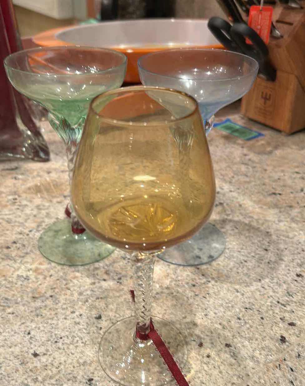 Photo 1 of 3- VINTAGE TWISTED HAND BLOWN STEM GREEN BLUE GOLD