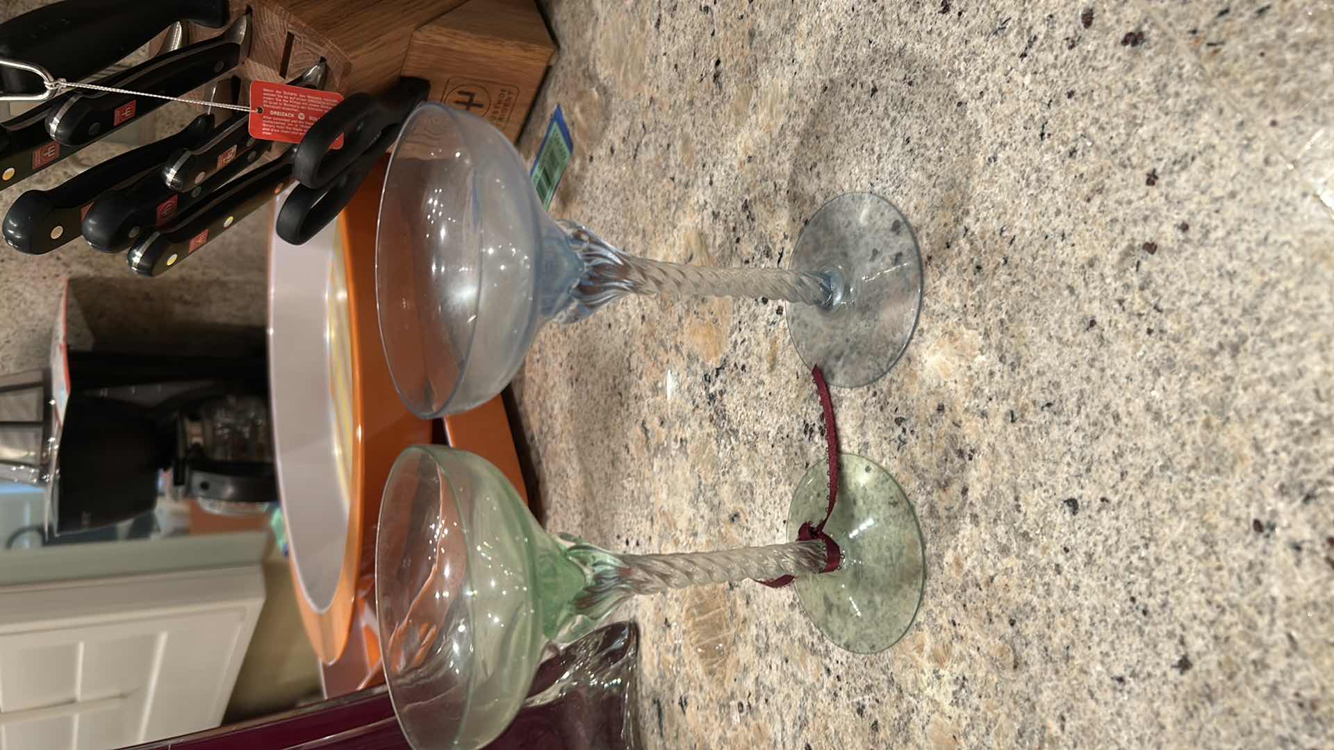 Photo 1 of 3- VINTAGE TWISTED HAND BLOWN STEM GREEN BLUE GOLD