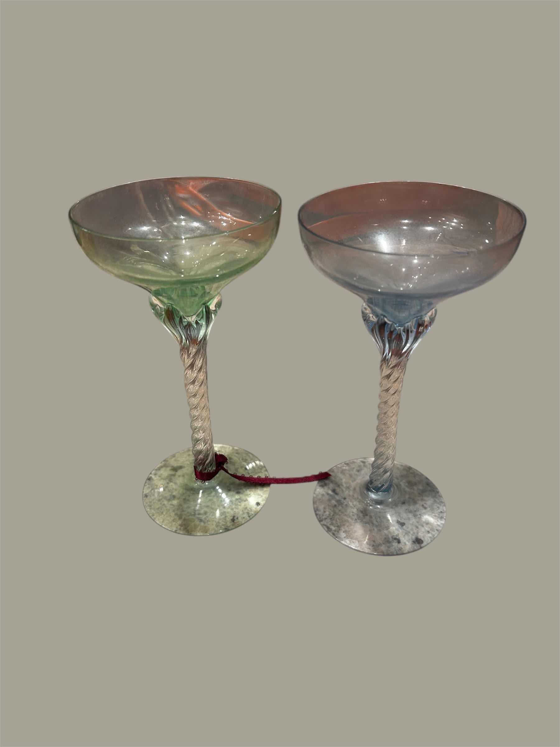 Photo 1 of 3- VINTAGE TWISTED HAND BLOWN STEM GREEN BLUE GOLD