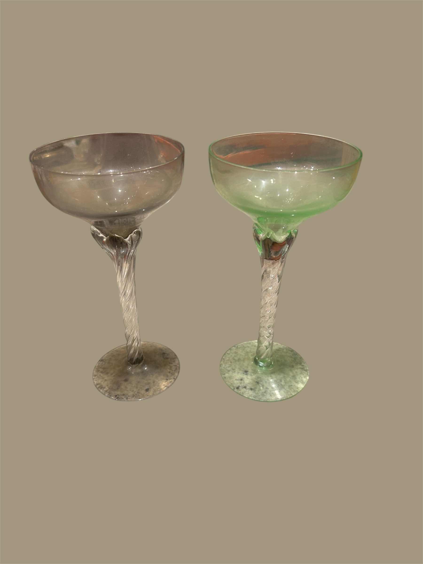 Photo 1 of 2- VINTAGE TWISTED HAND BLOWN STEM GREEN BLACK