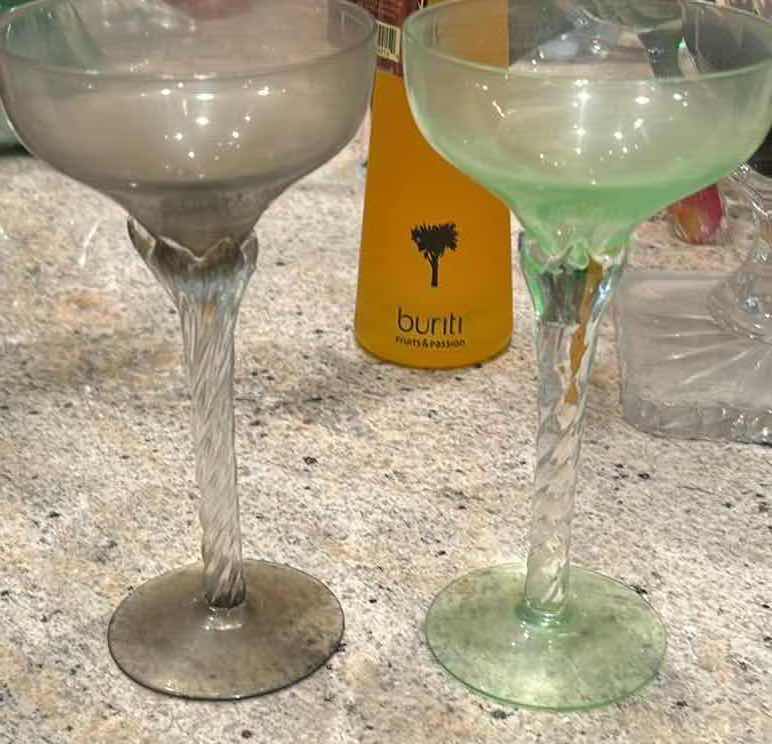 Photo 1 of 2- VINTAGE TWISTED HAND BLOWN STEM GREEN BLACK