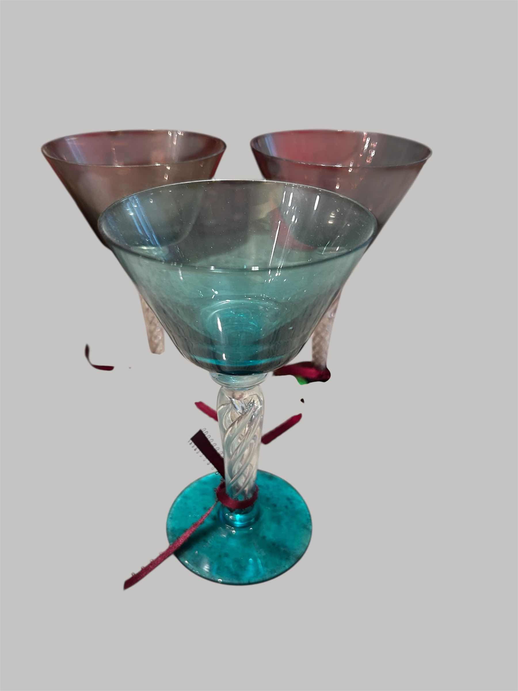 Photo 1 of 3- VINTAGE TWISTED HAND BLOWN STEM PINK GREEN BROWN