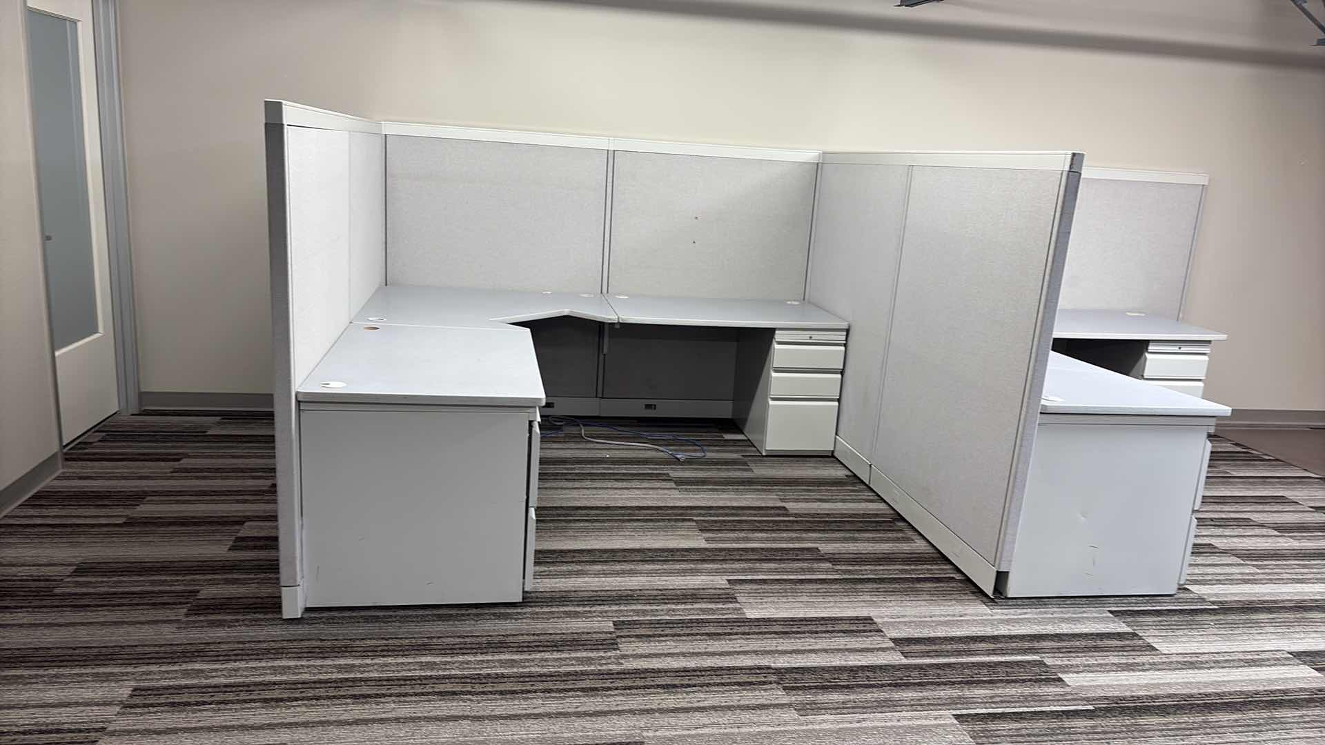 Photo 1 of CUBICLE WORKSTATION W DESK & FILE CABINETS 18" X 8' 