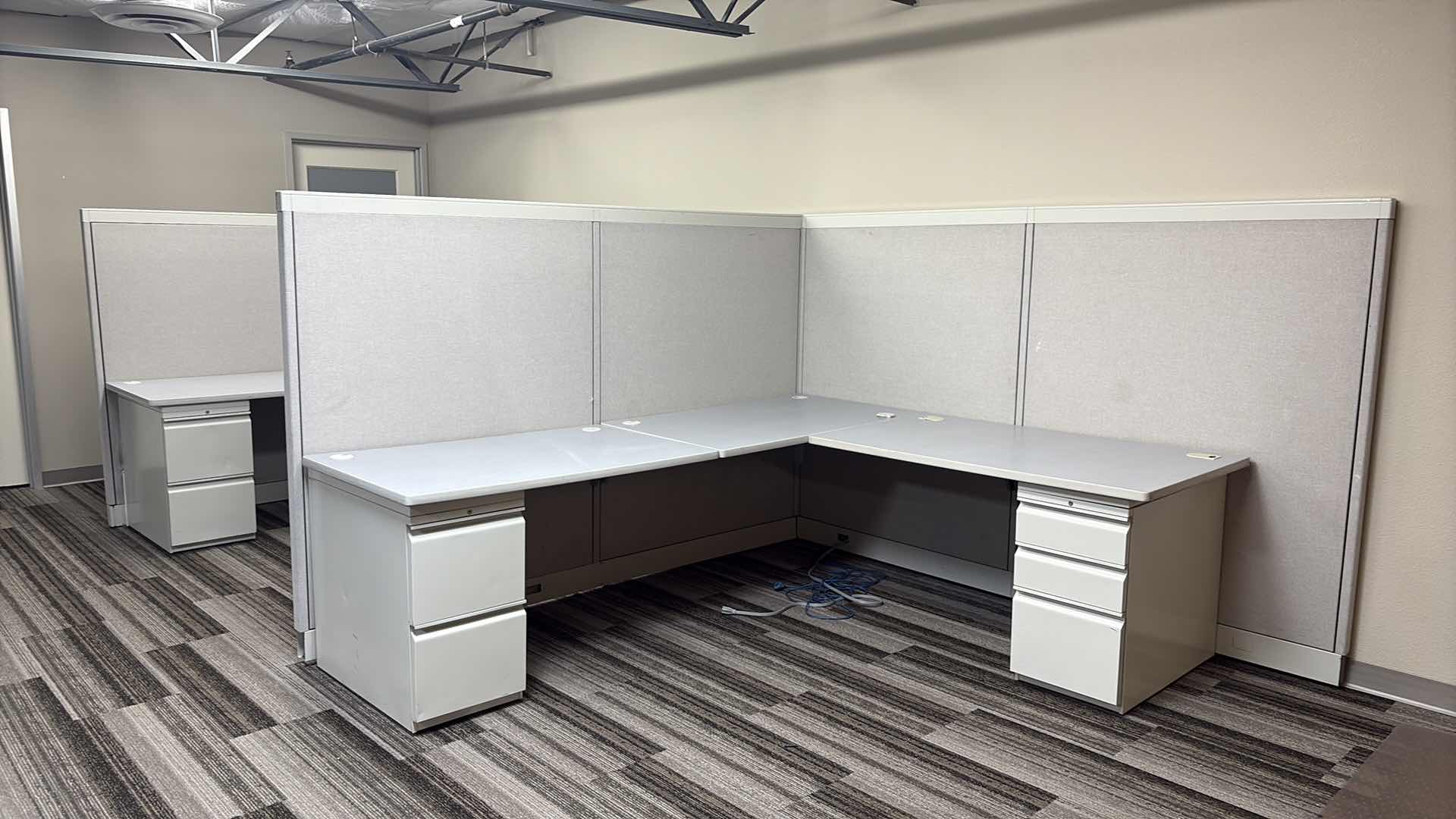 Photo 1 of CUBICLE WORKSTATION W DESK & FILE CABINETS 18" X 8' 