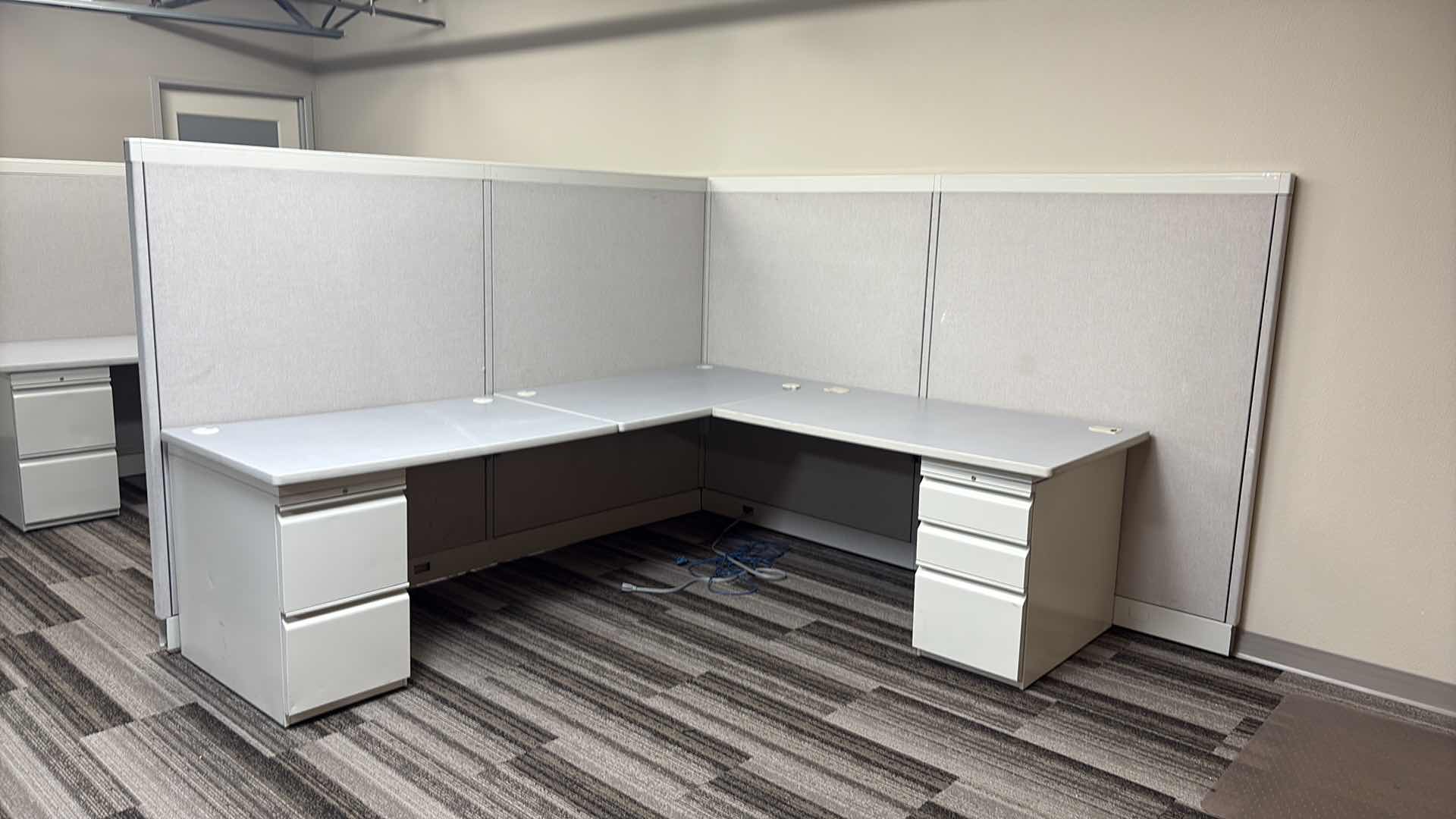 Photo 1 of CUBICLE WORKSTATION W DESK & FILE CABINETS 18" X 8' 