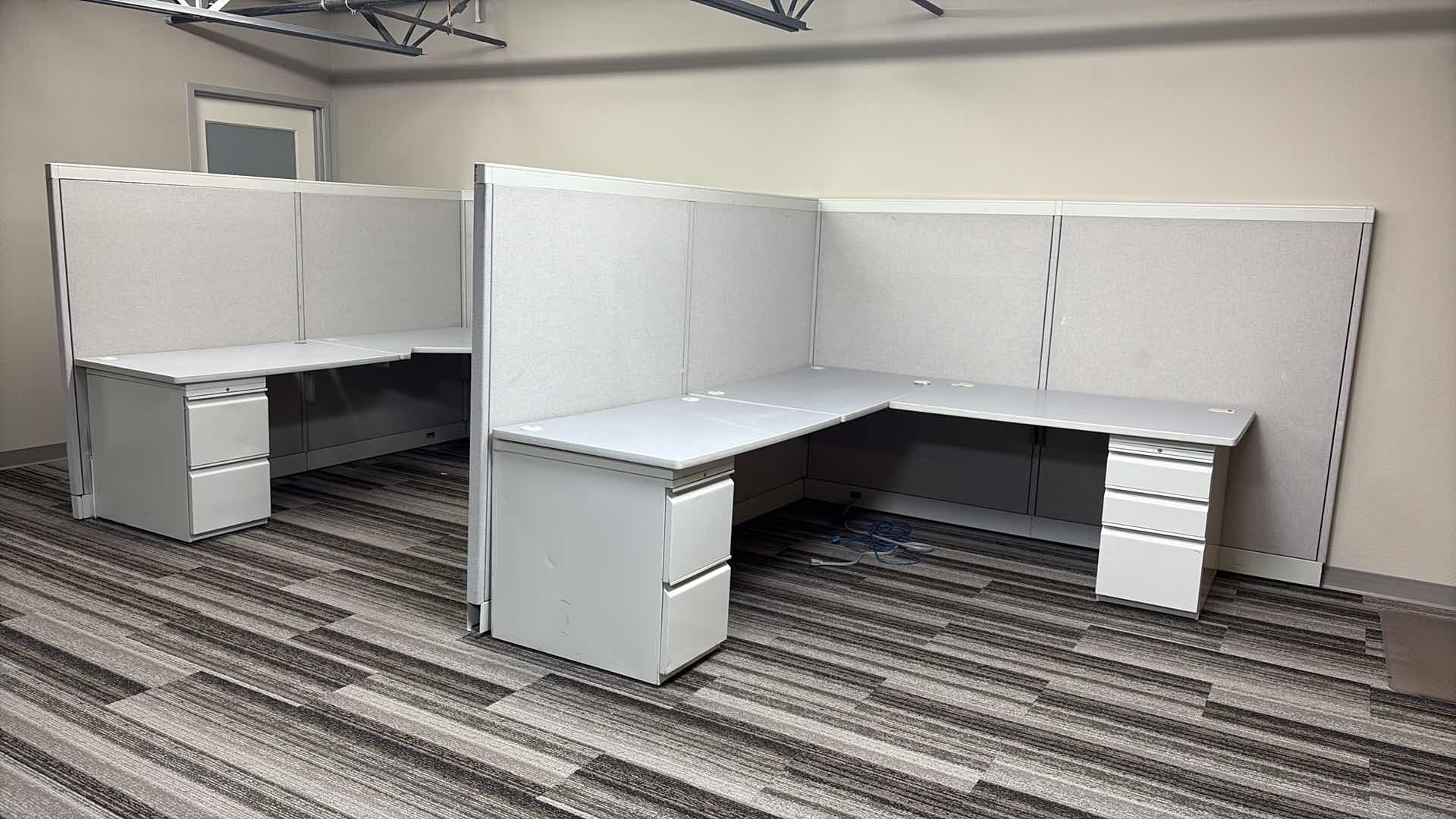 Photo 1 of CUBICLE WORKSTATION W DESK & FILE CABINETS 18" X 8' 