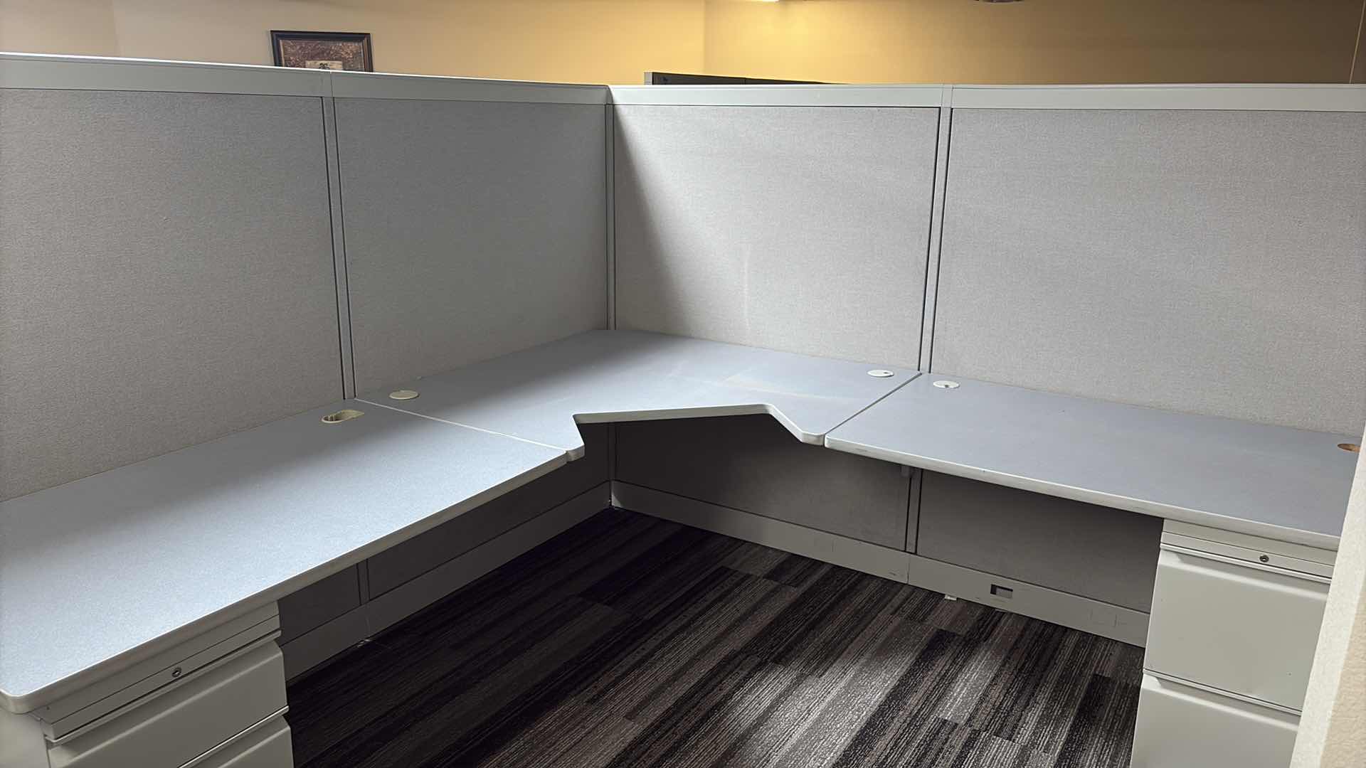 Photo 1 of CUBICLE WORKSTATION W DESK & FILE CABINETS 8' X 8' H64" 
