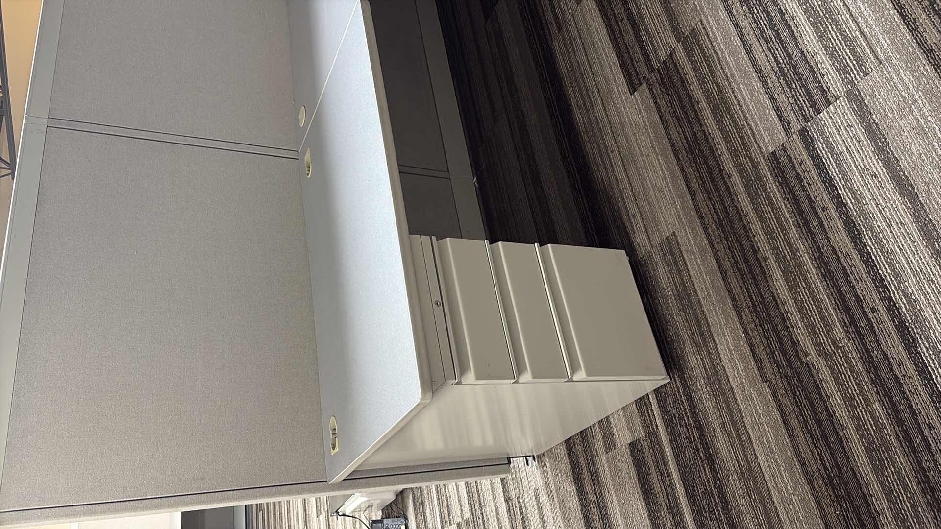 Photo 1 of CUBICLE WORKSTATION W DESK & FILE CABINETS 8' X 8' H64" 