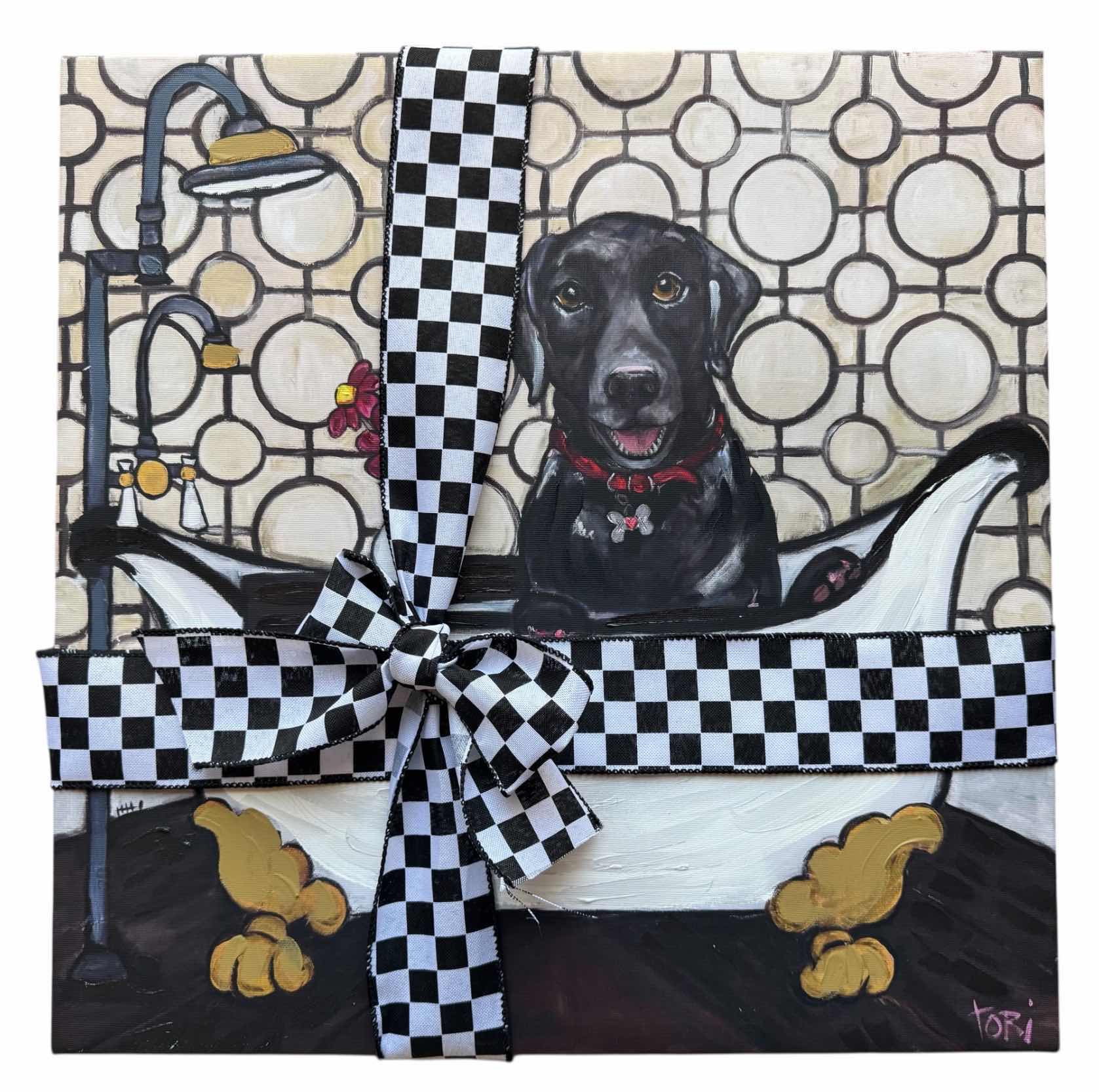 Photo 1 of STRETCHED CANVAS "DOG" ARTWORK 18" x 18", FRAMED PHOTO 