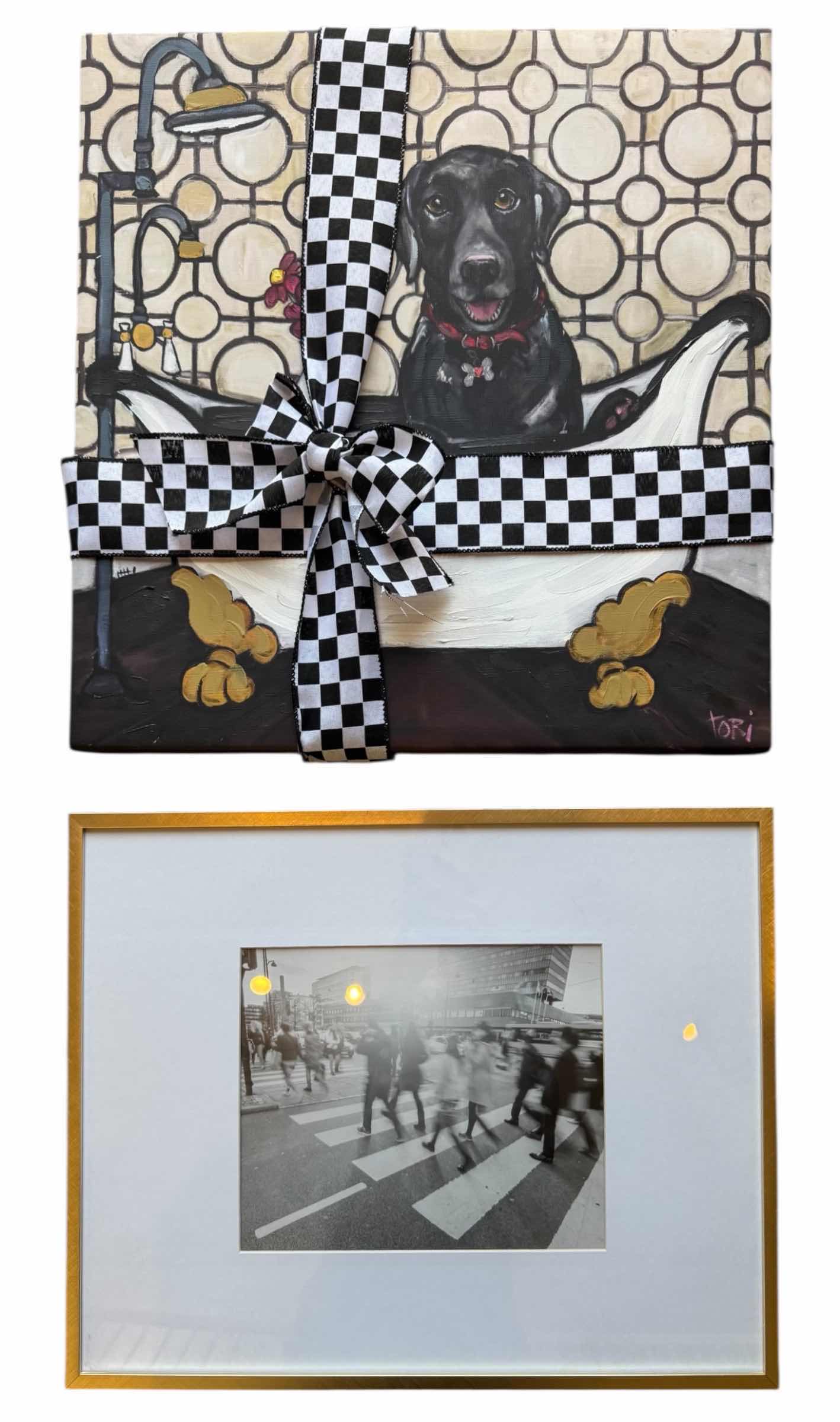 Photo 1 of STRETCHED CANVAS "DOG" ARTWORK 18" x 18", FRAMED PHOTO 