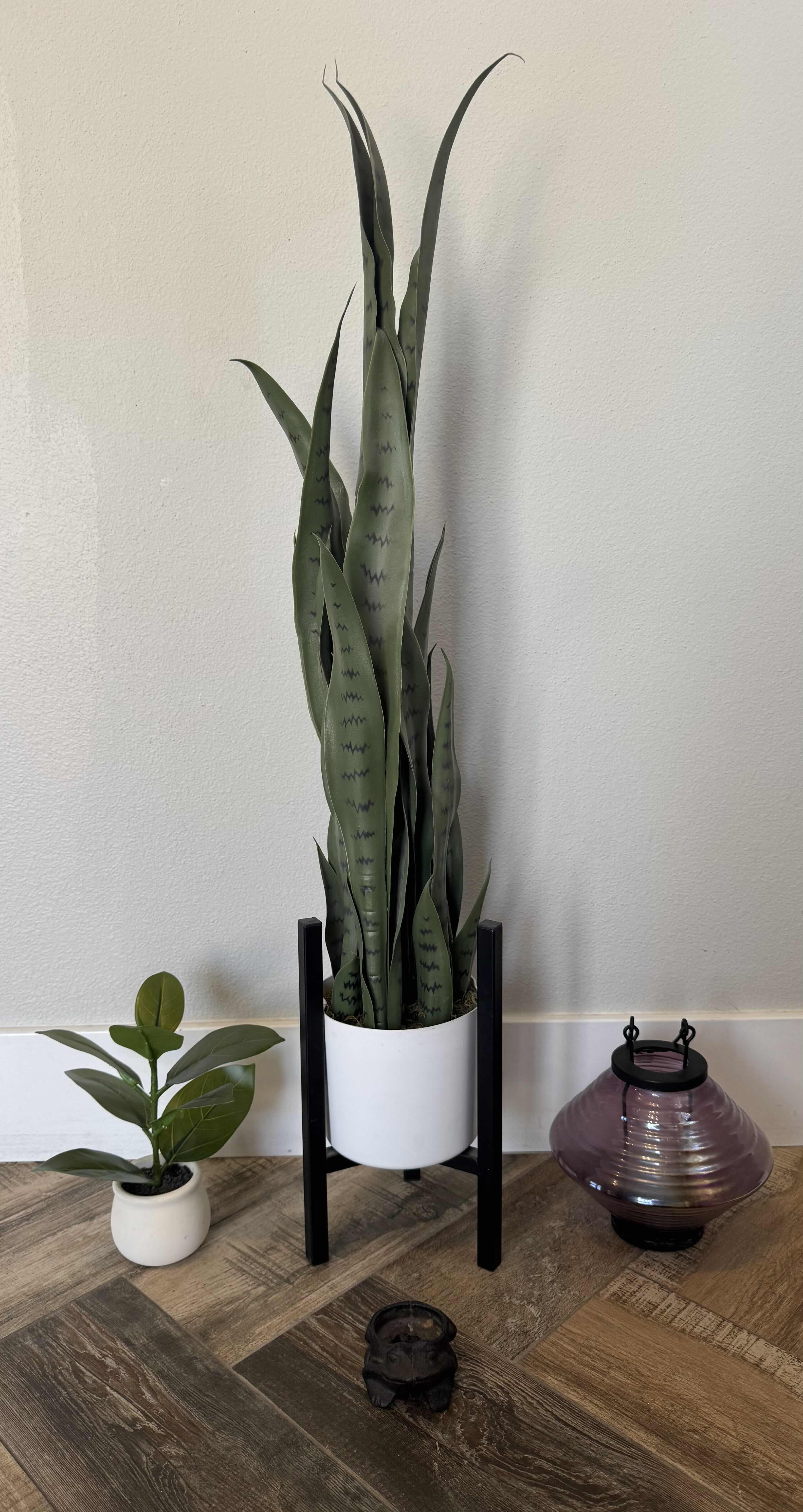 Photo 1 of FAUX PLANTS, GLASS METAL LANTERN, METAL FROG
