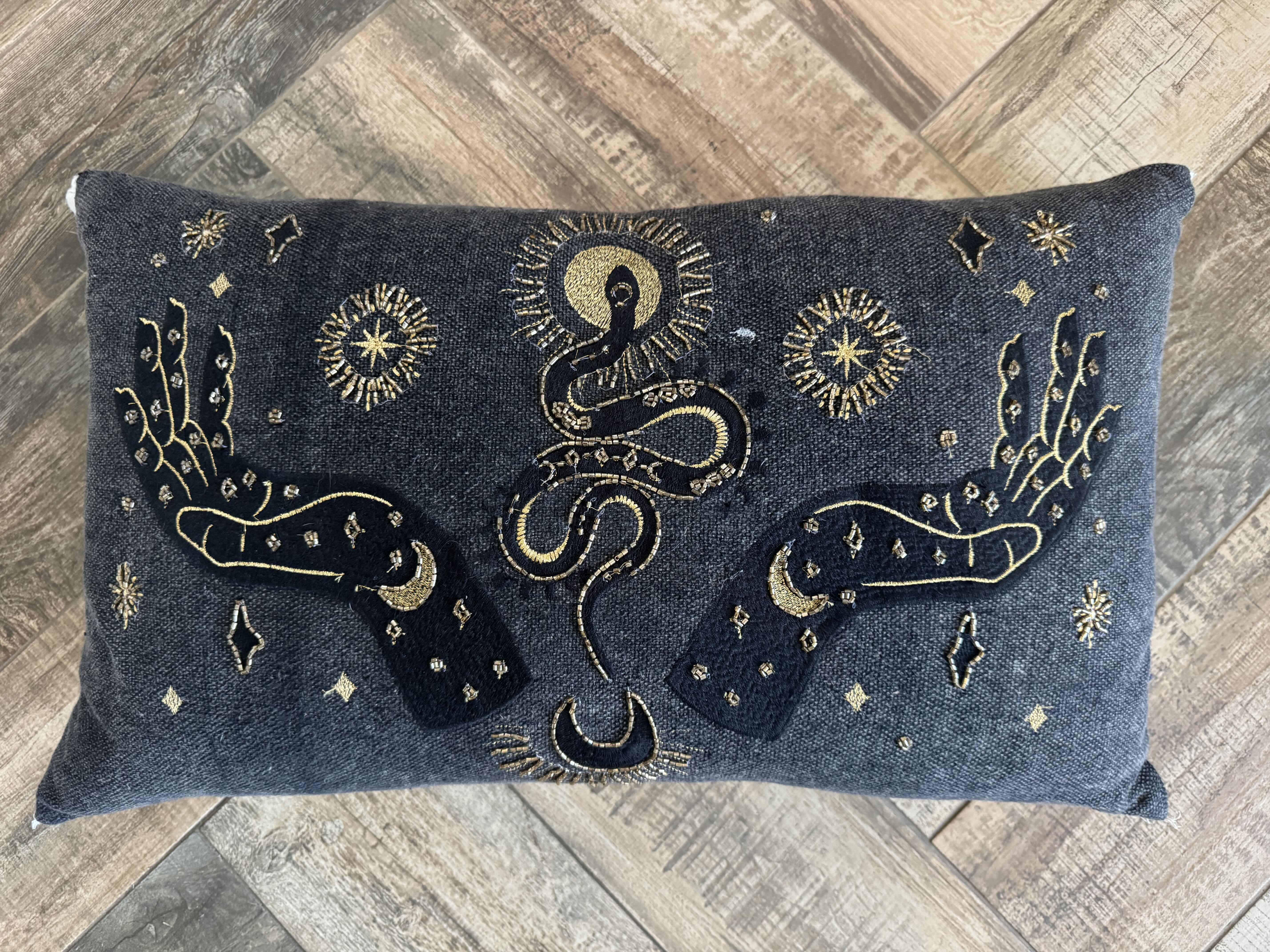 Photo 1 of NIP OATMEAL BLACKOUT CURTAIN, DECORATIVE BLACK & GOLD PILLOW 
