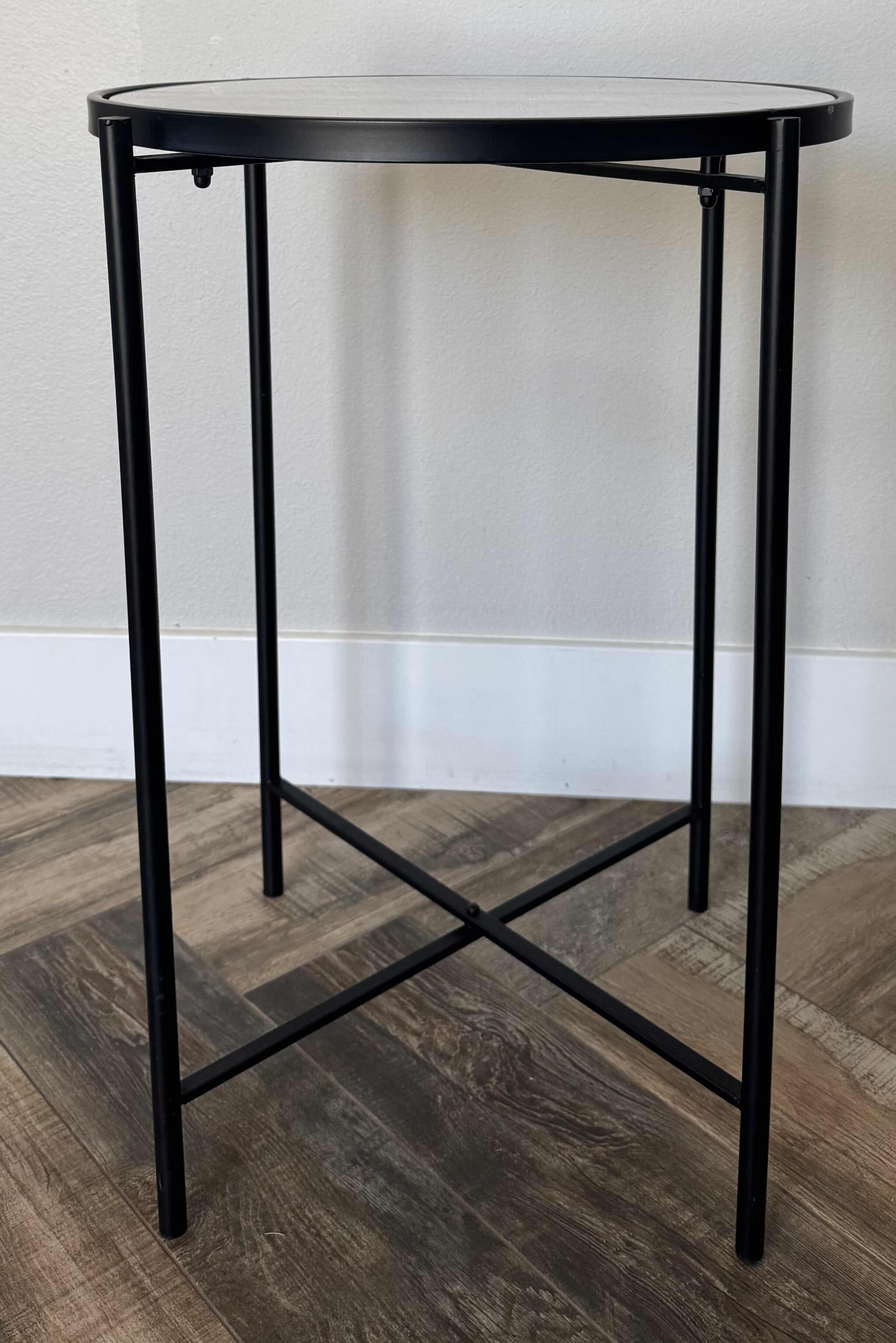 Photo 1 of 18" ROUND BLACK METAL W STONE TOP ACCENT TABLE  H25”