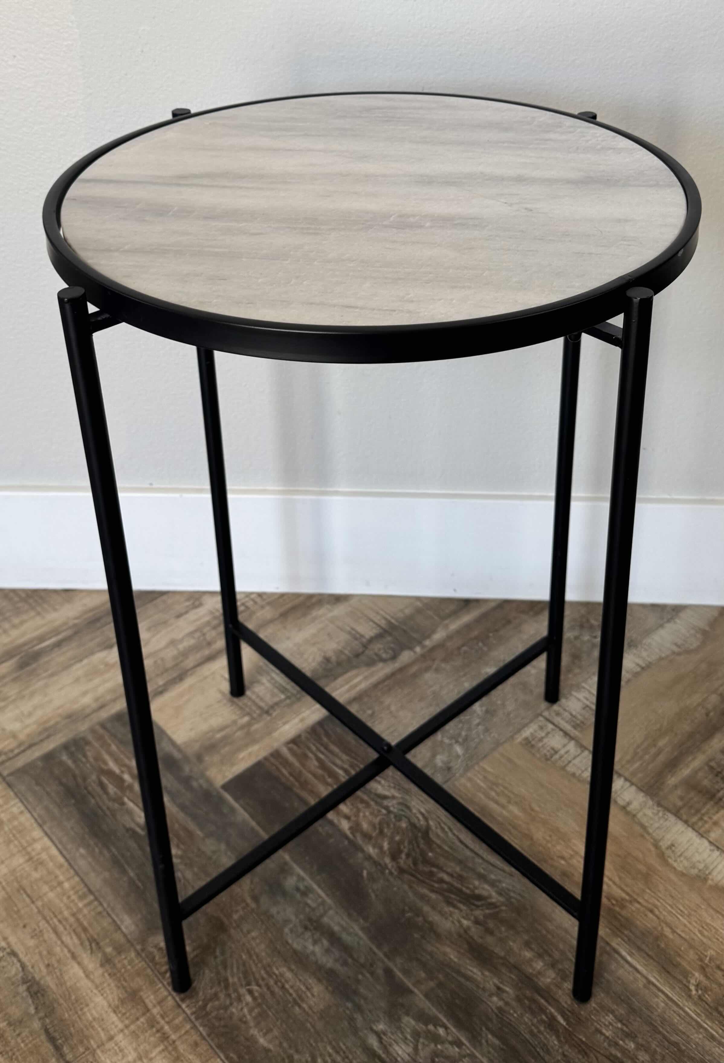 Photo 1 of 18" ROUND BLACK METAL W STONE TOP ACCENT TABLE  H25”
