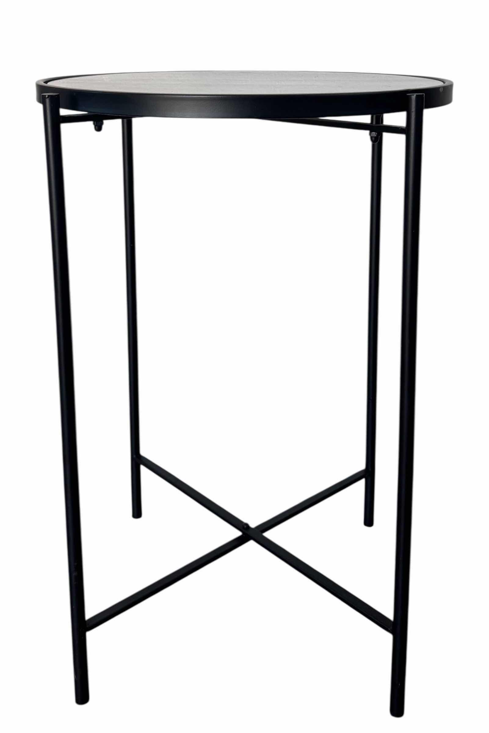 Photo 1 of 18" ROUND BLACK METAL W STONE TOP ACCENT TABLE  H25”