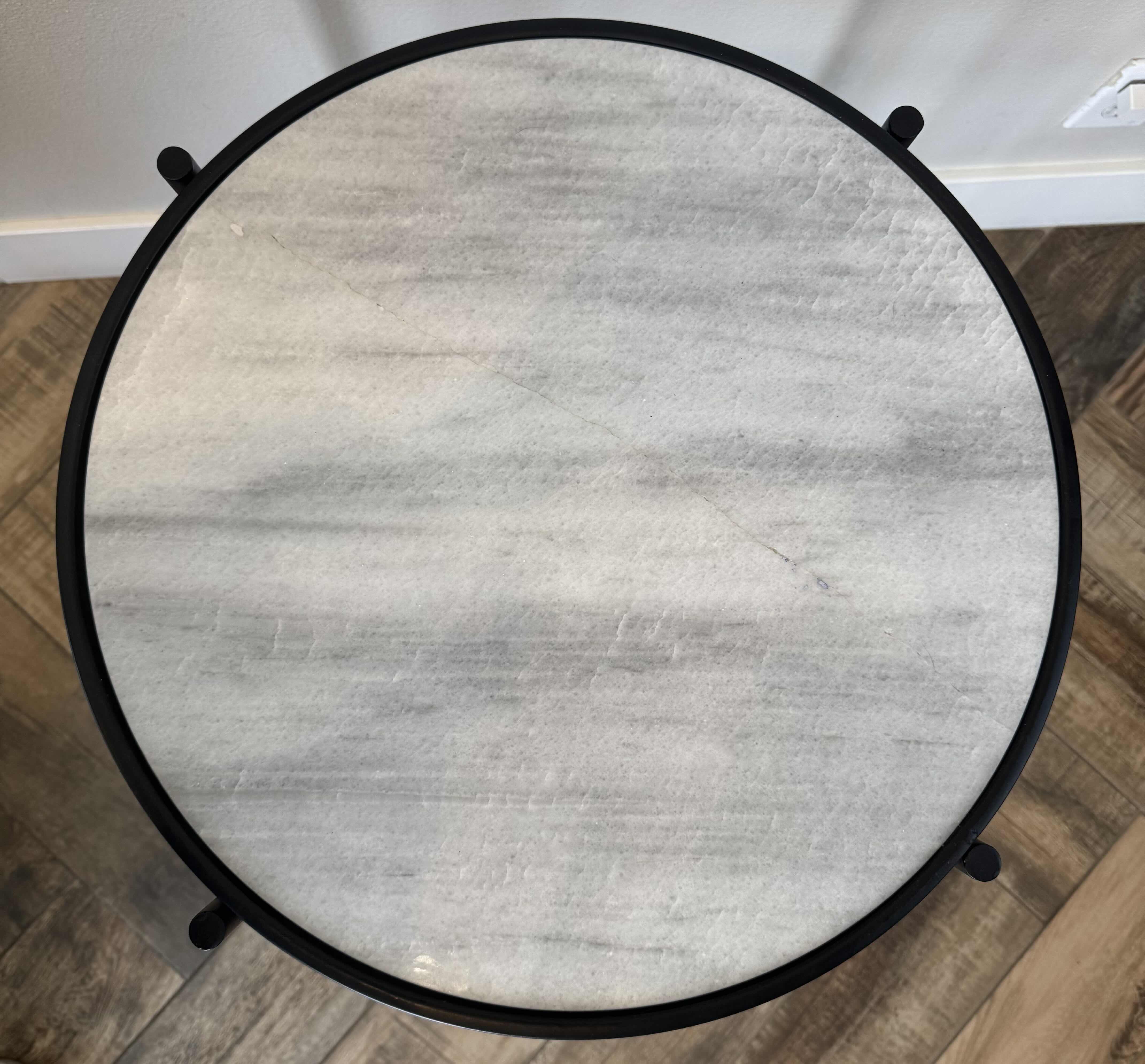 Photo 1 of 18" ROUND BLACK METAL W STONE TOP ACCENT TABLE  H25”